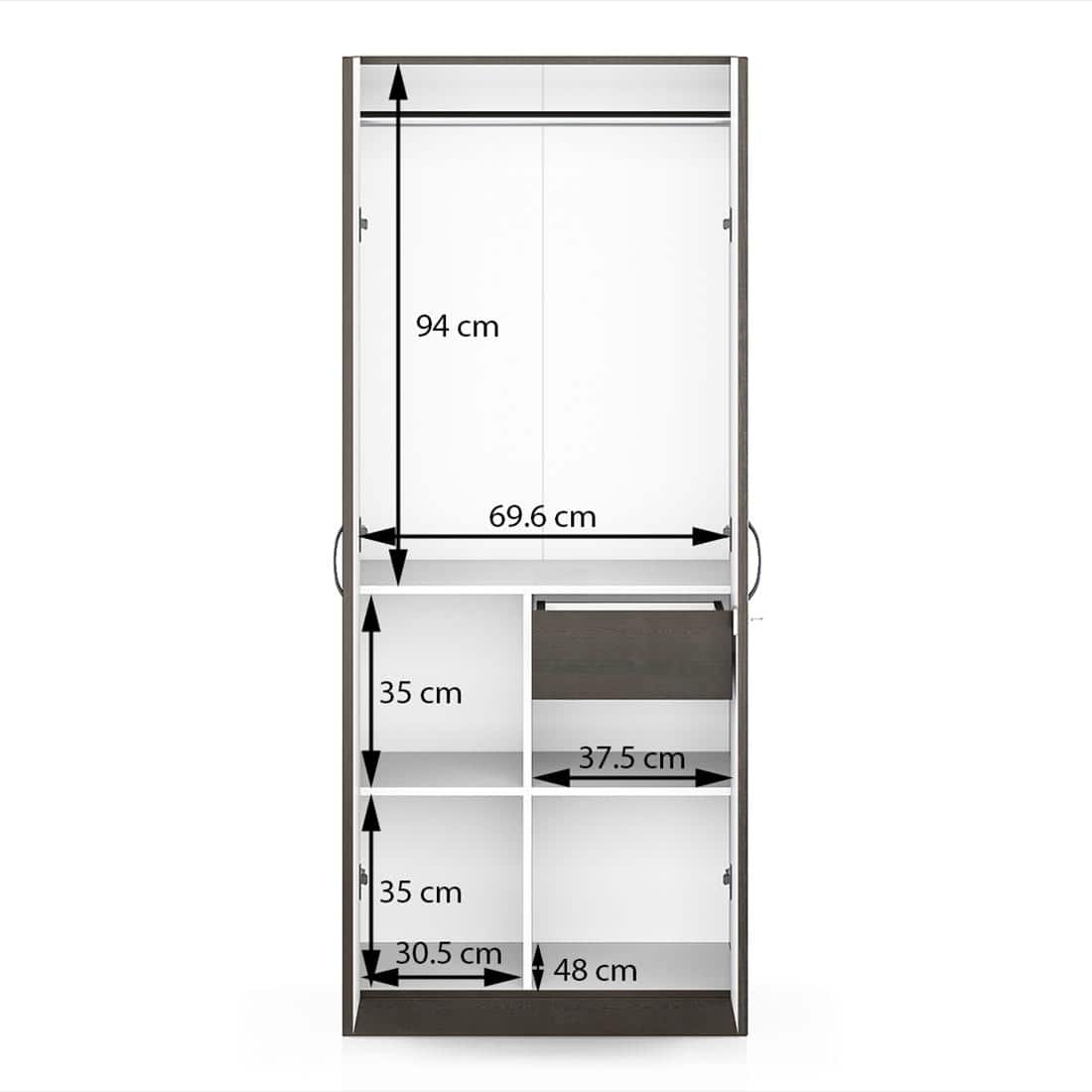 Zoey Engineered Wood 2 Door Wardrobe in Dark Wenge Finish