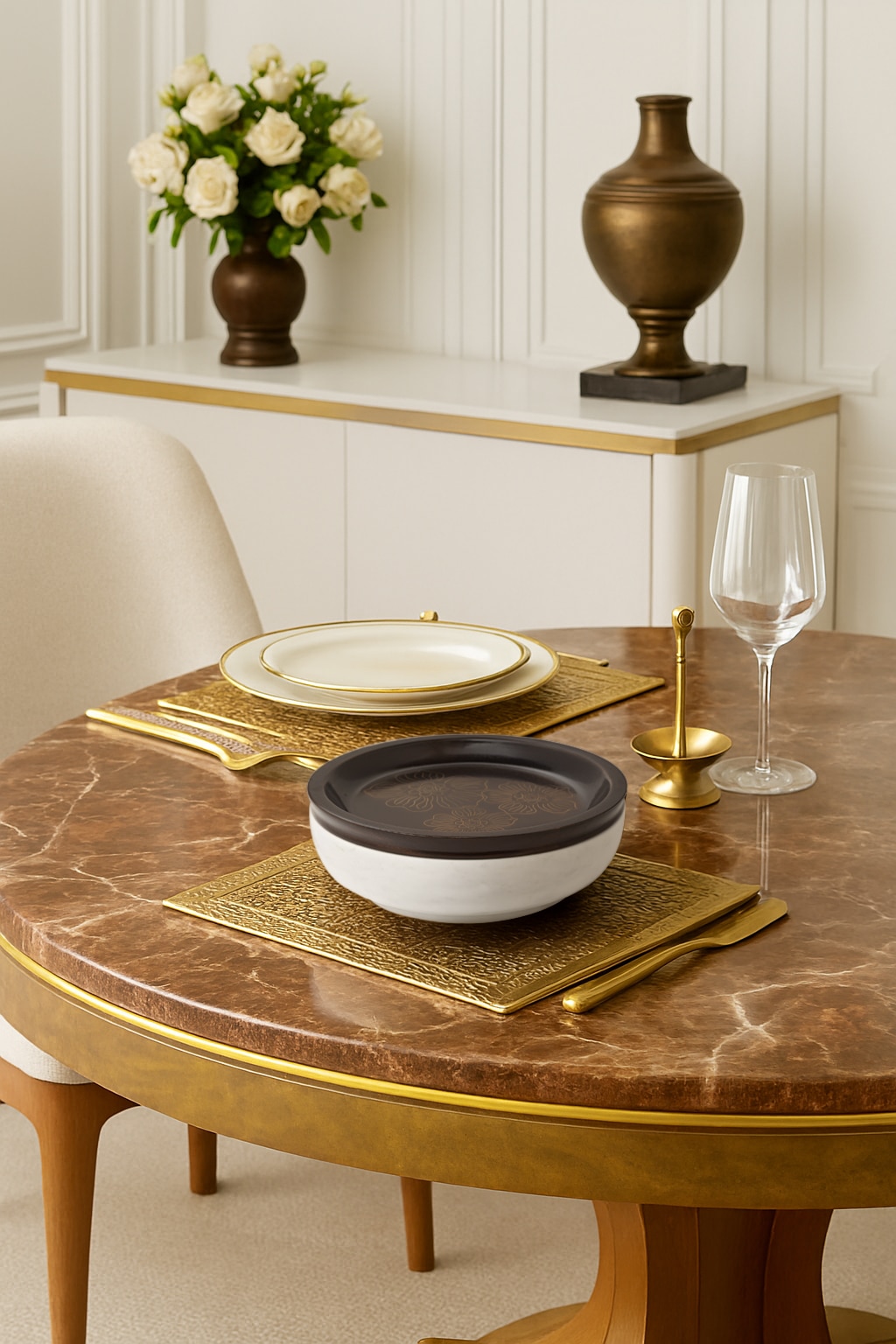 Lifestyle view of Tarkashi Sheesham Wood Marble & Brass Decorative Container