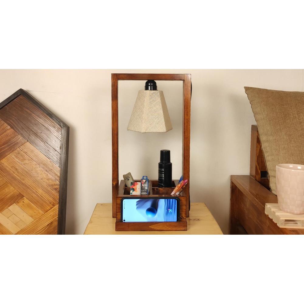 Strew Wooden Table Lamp with Brown Base and Premium White Fabric Lampshade