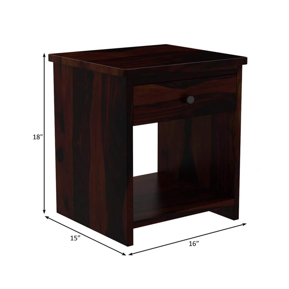WoodcutSolid Wood  Bedside Table in Walnut Finish
