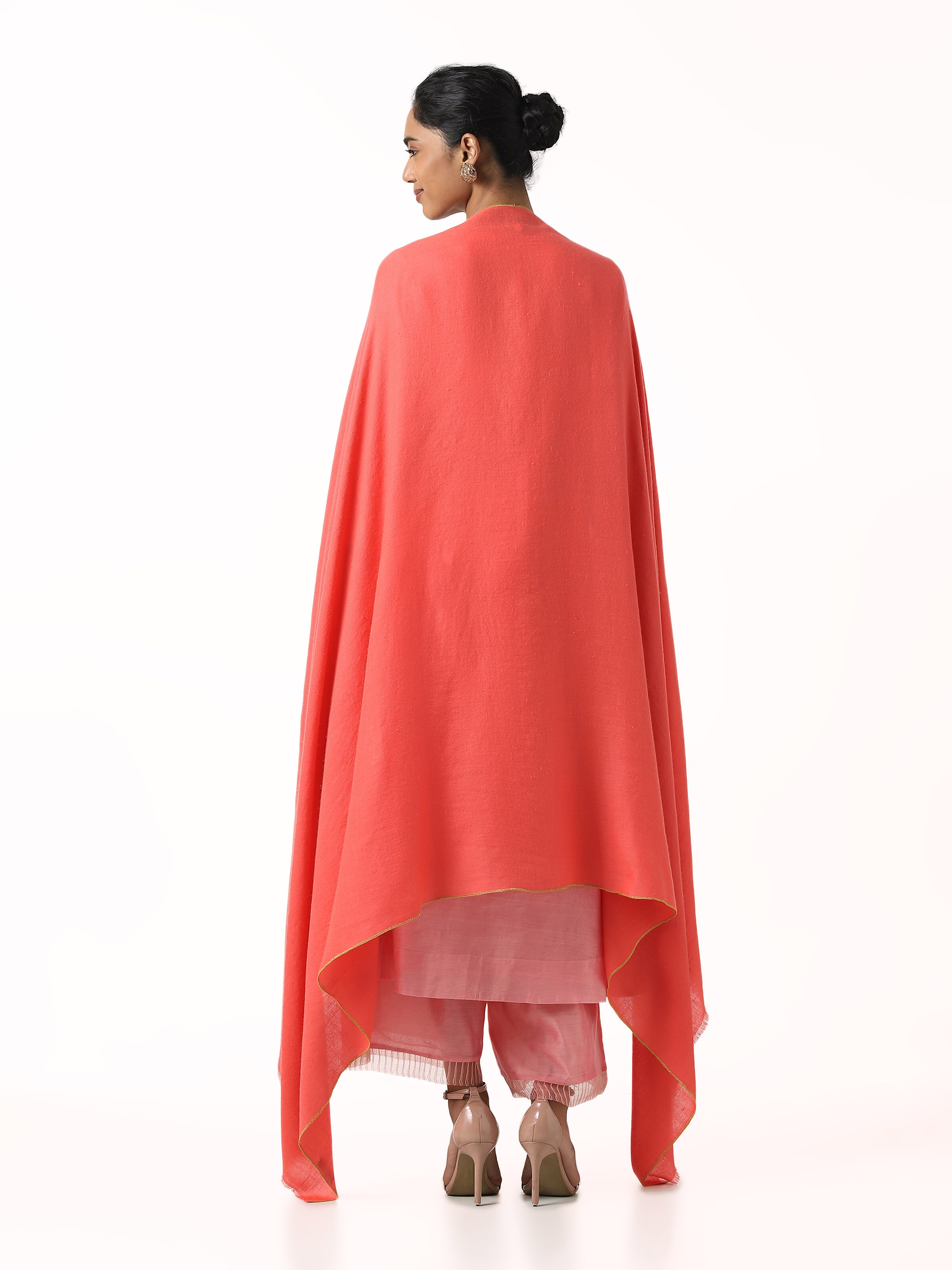 Coral Cashmere Kaaj Embroidered Handwoven Stole