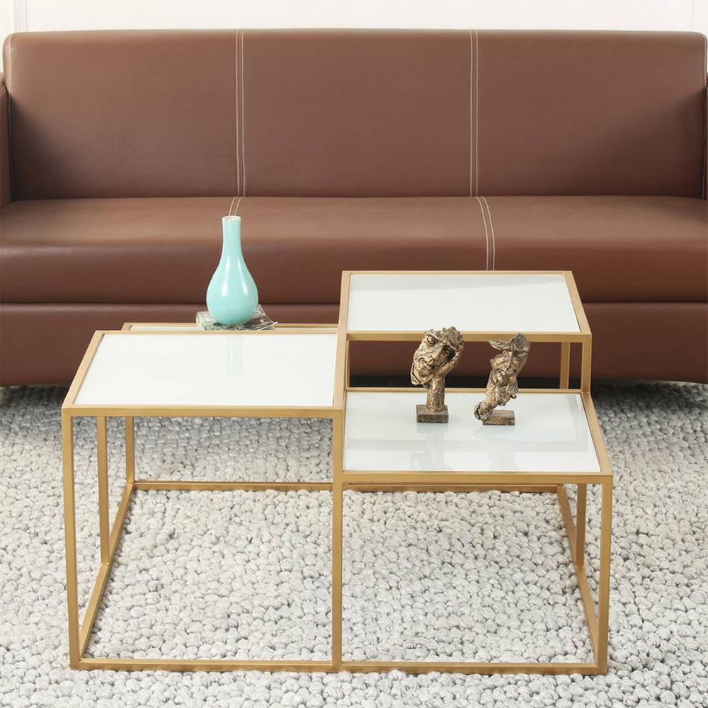 Valentino Frosted Glass Bunching Coffee Table In Dark Gold Finish
