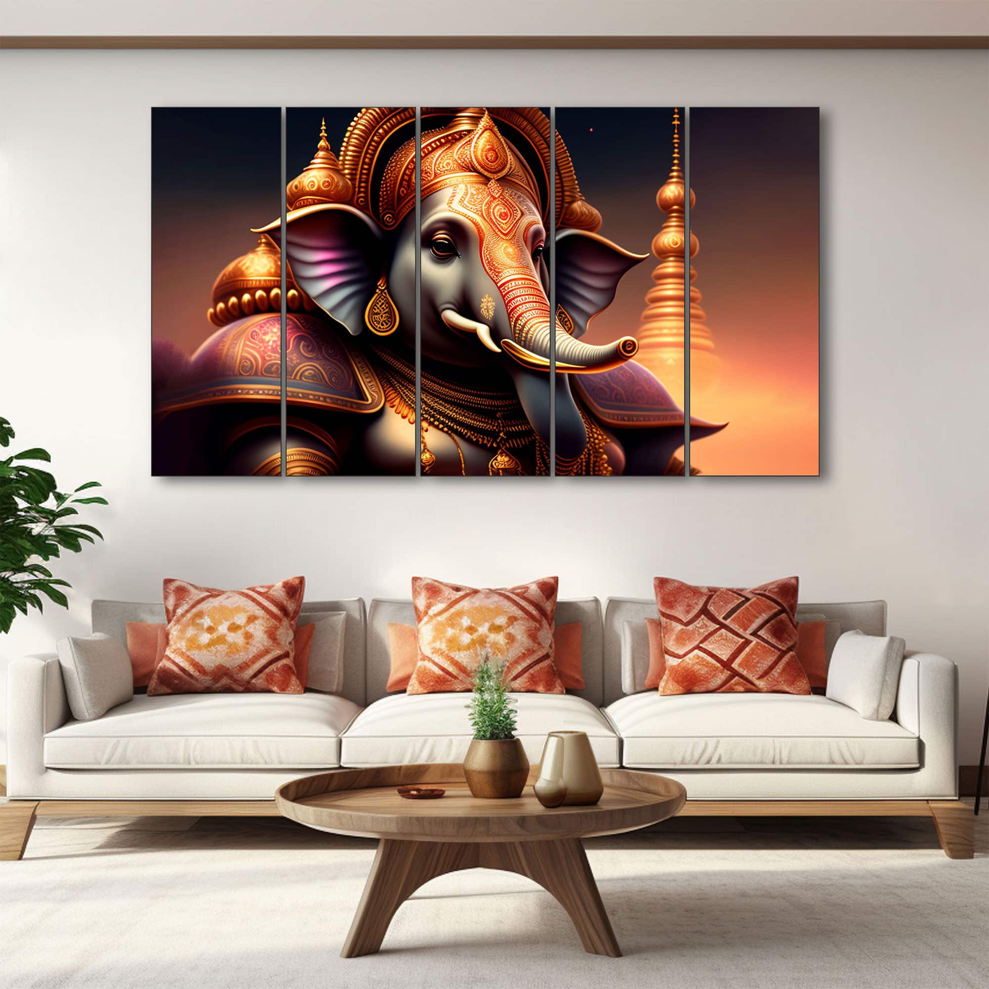 The Castle Decor Lord Ganesha Wall Painting Wooden Framed 27x48 Inch (Style 13) - The Castle Decor