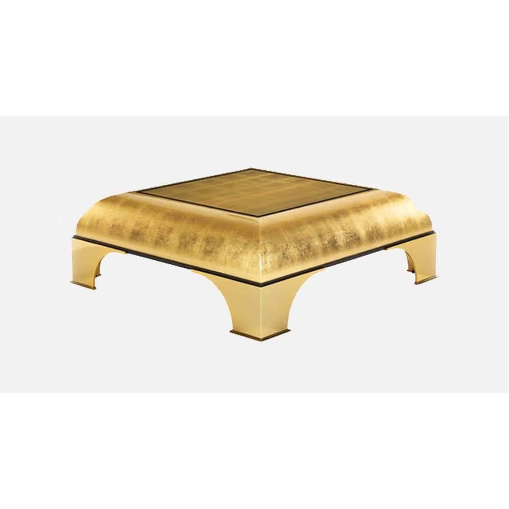 Megacosm High End Coffee Table In Golden Leafing Curvy Legs In Electroplated Brass Finish