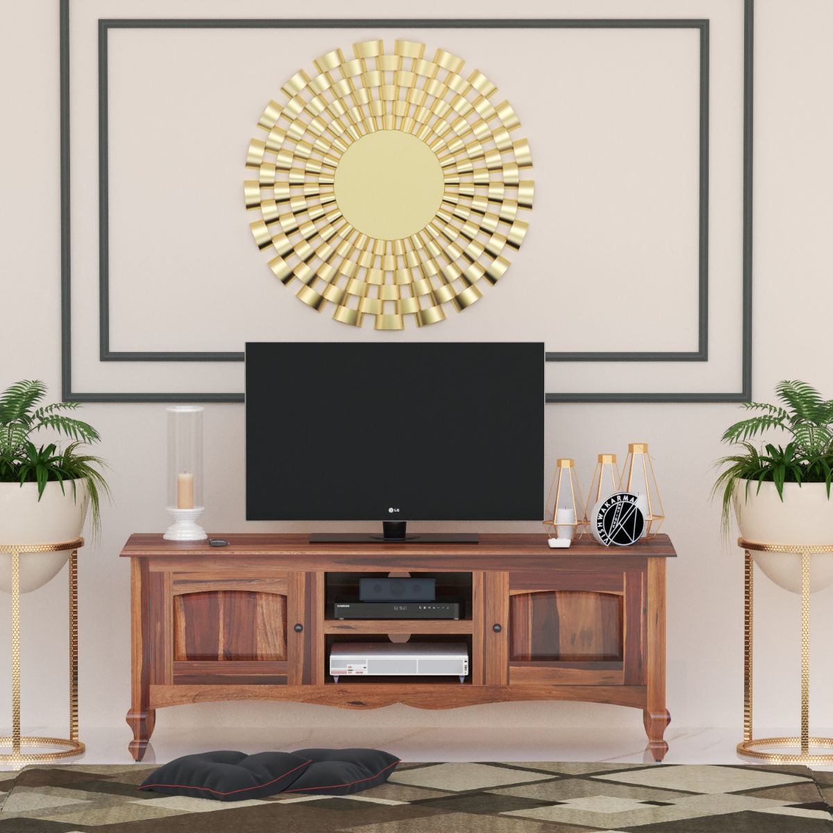 vishwakarma antique Adam Solid Wood Free Standing TV Unit in Teak Finish-picture-11