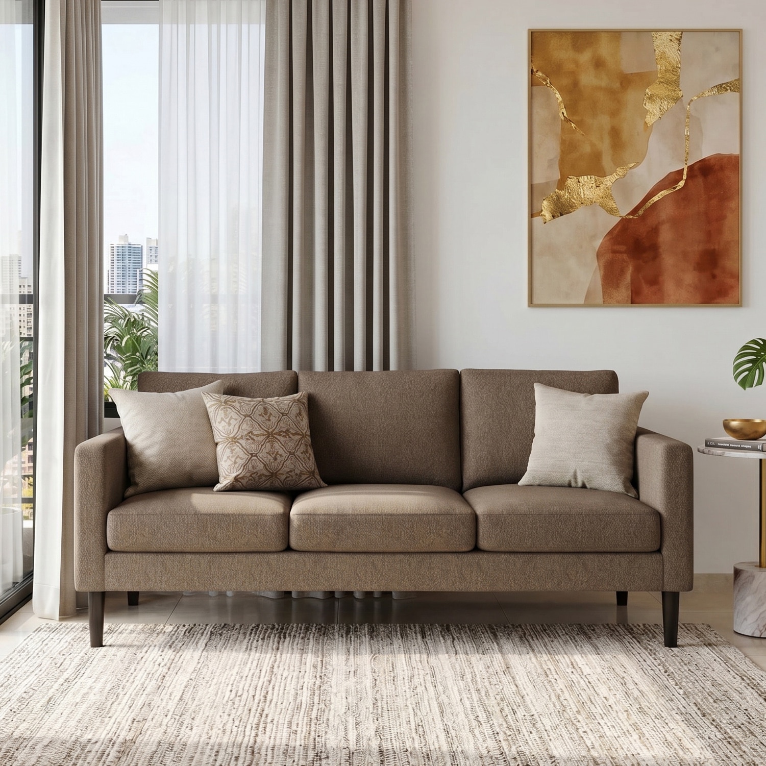 Liverpool 3 Seater Fabric Sofa in Oat Biege Colour - Urban Ladder