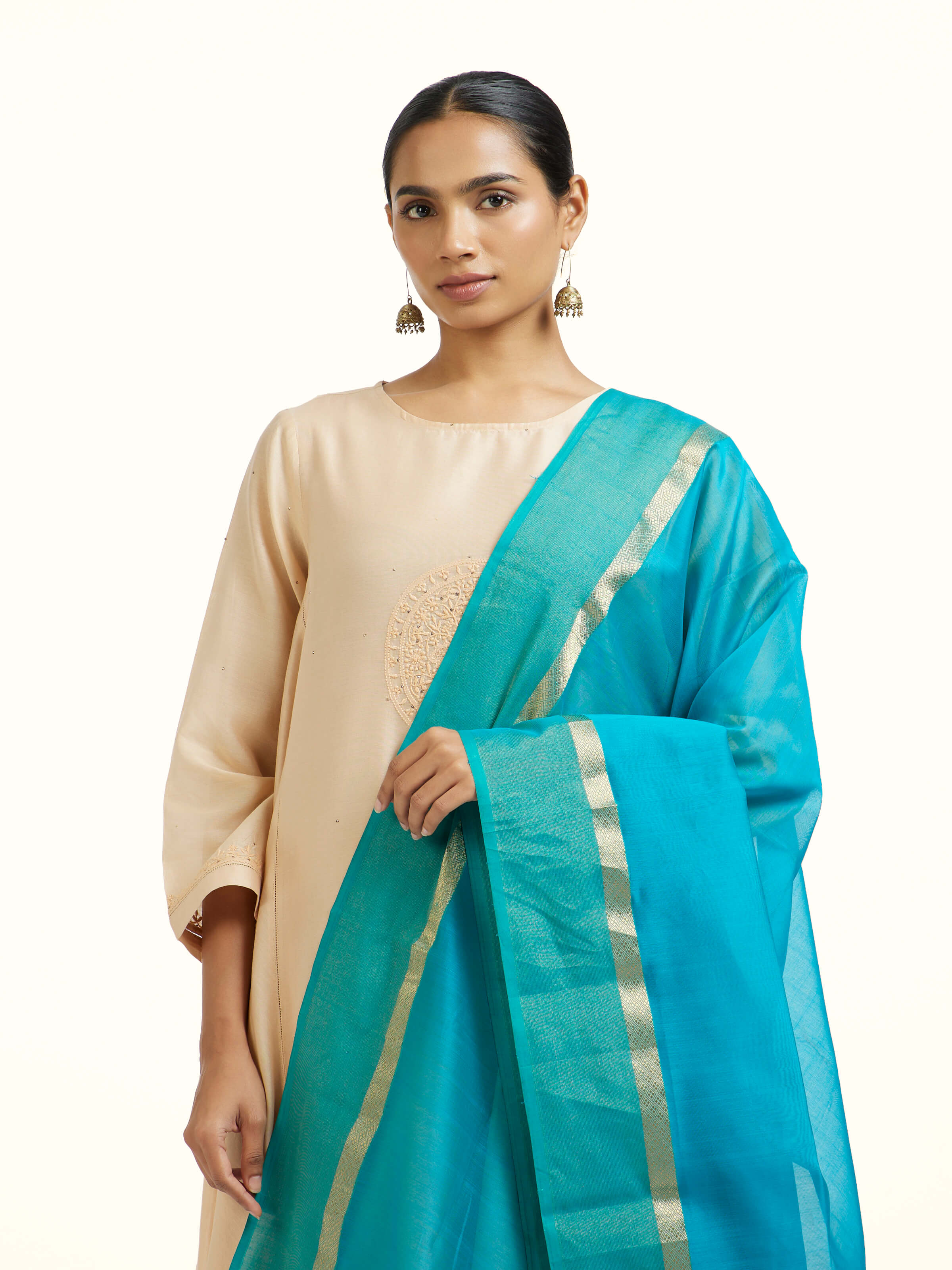 Blue Cotton Silk Maheshwari Zari Border Dupatta