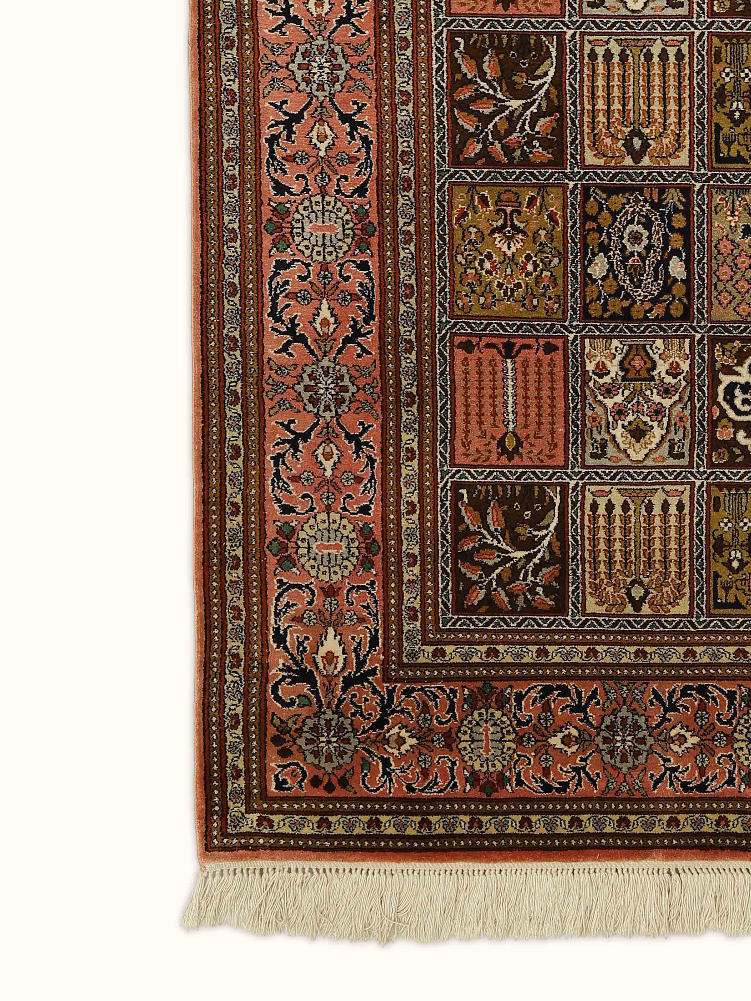 Traditional Persian Rust Dabdar Kashmir Silk Hand-knotted Rug