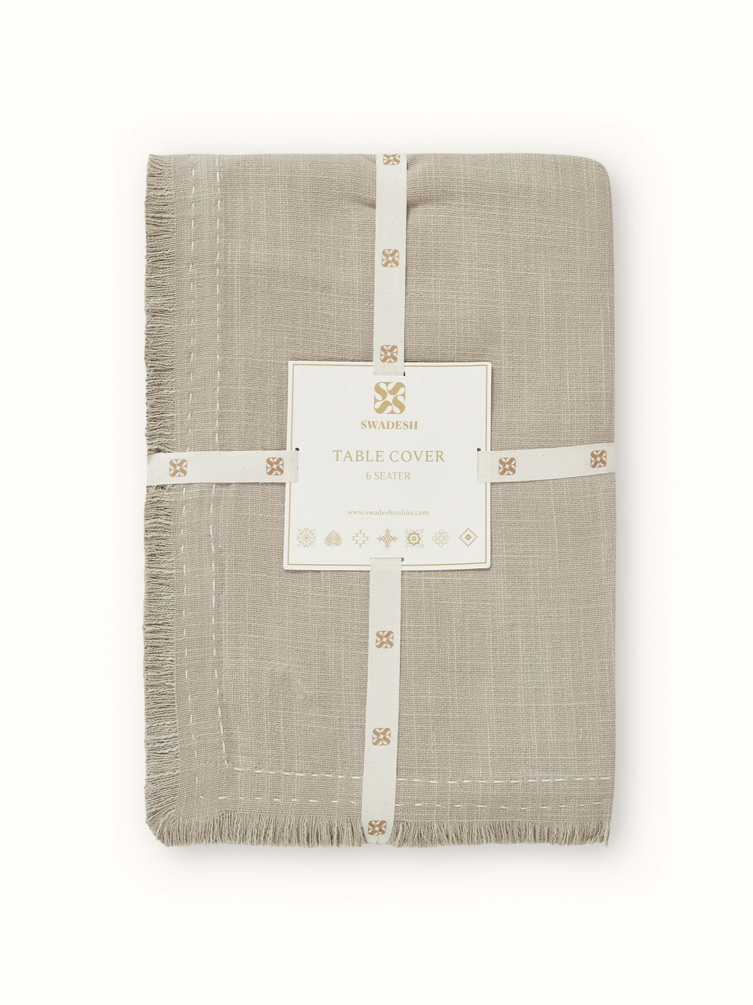 Nityam Beige Cotton Slub Embroidered Table Cloth