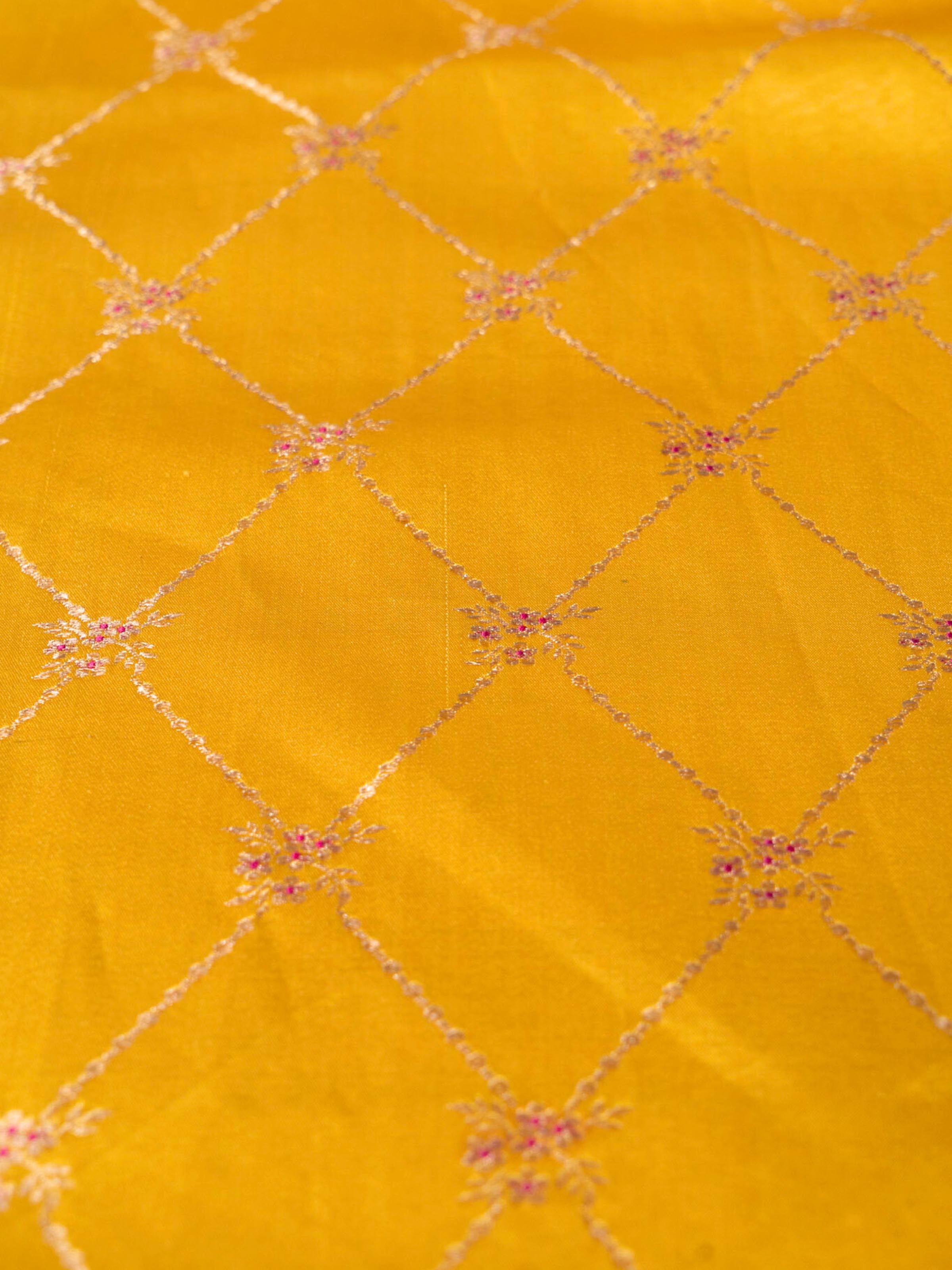 Saumya Yellow Silk Banarasi Brocade Handloom Table Runner