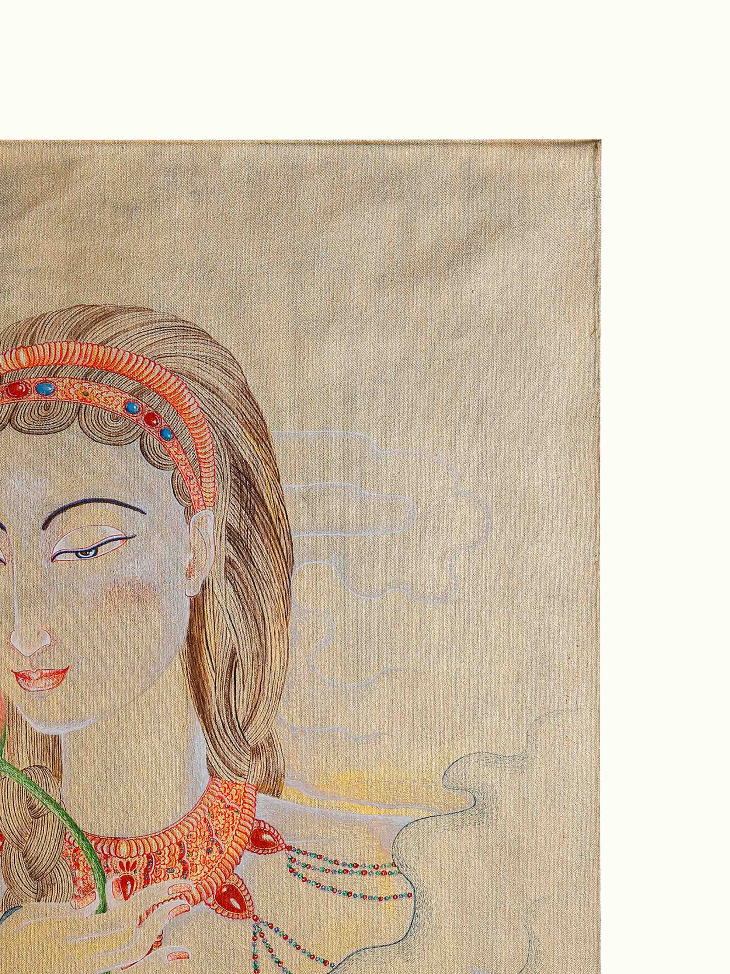 The Lady with Lotus Thangka Painting