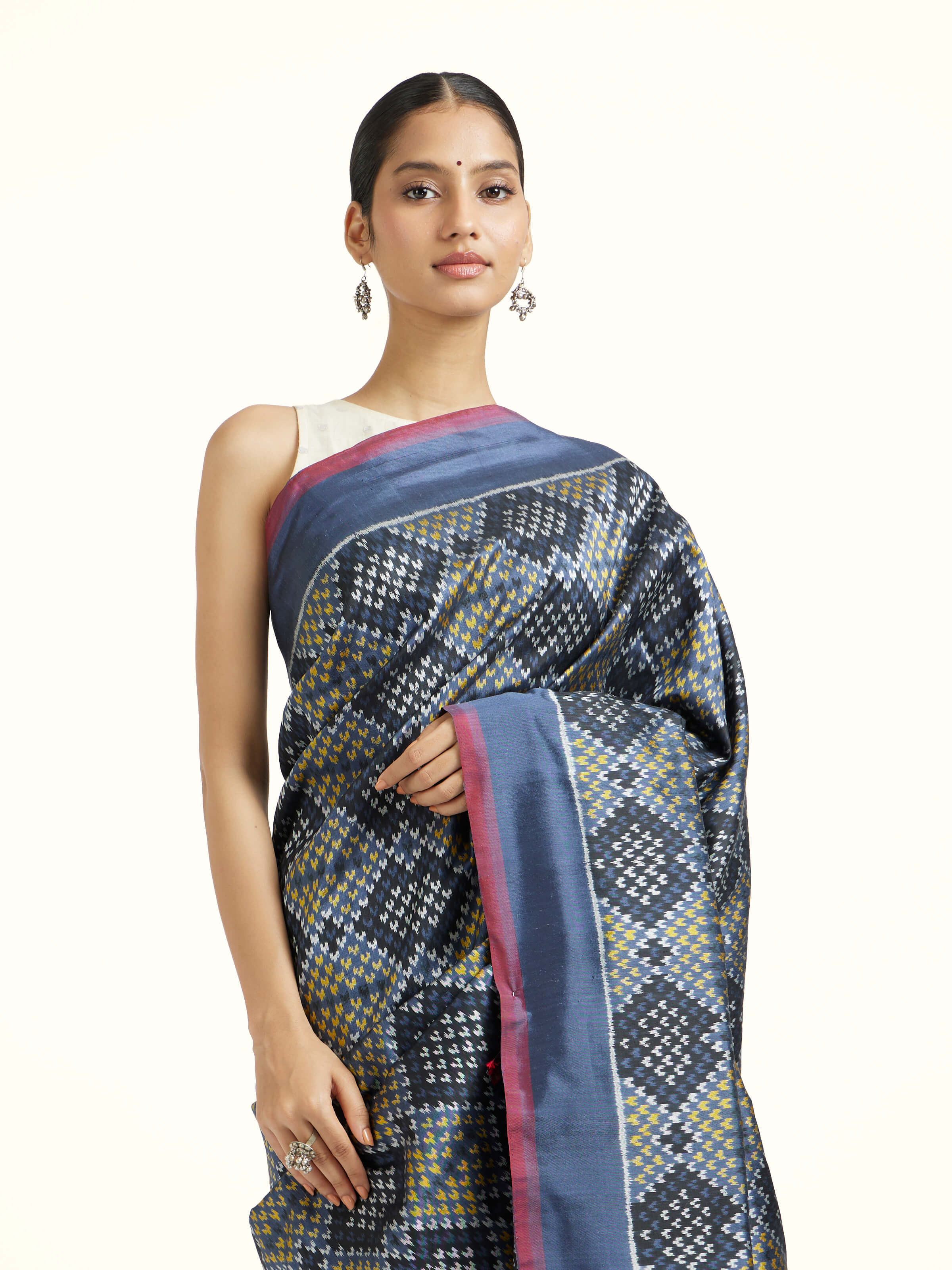 Grey Silk Pochampally Single Ikat Saree