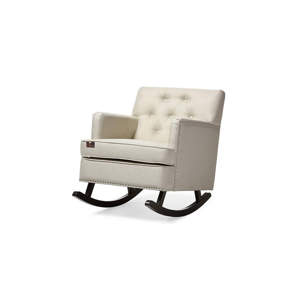 Duwan Solid Wood Rocking Chair in Light Beige Colour