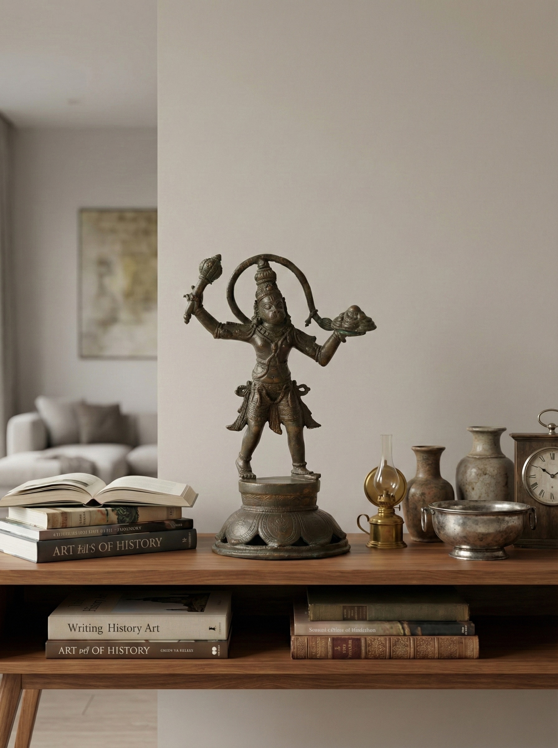 Lifestyle view of Anjaneyar with Sanjeevani Bronze Casting Idol