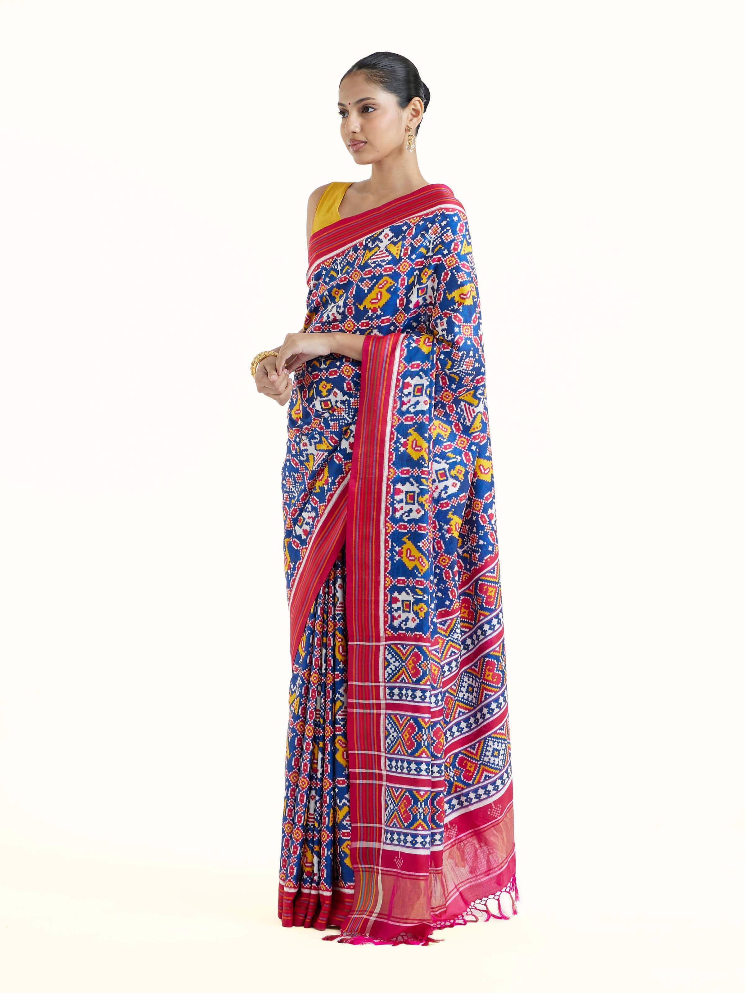 Dark Blue Mulberry Silk Patola Saree