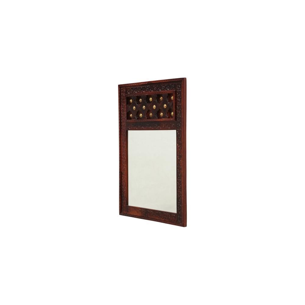 paulo solid wood mirror in brown colour