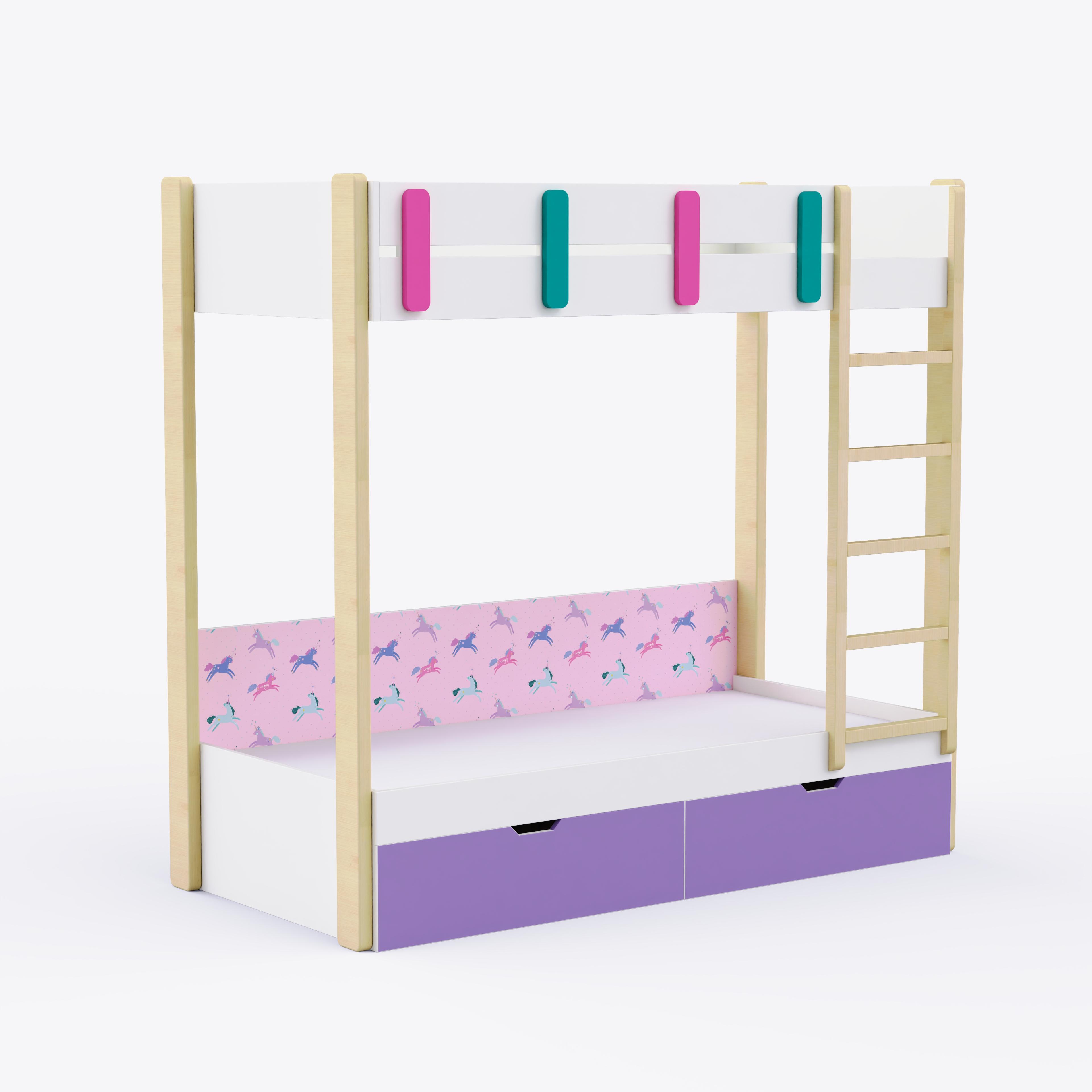 Pine Tree Single Size Bunk Bed In White & Pink Colour