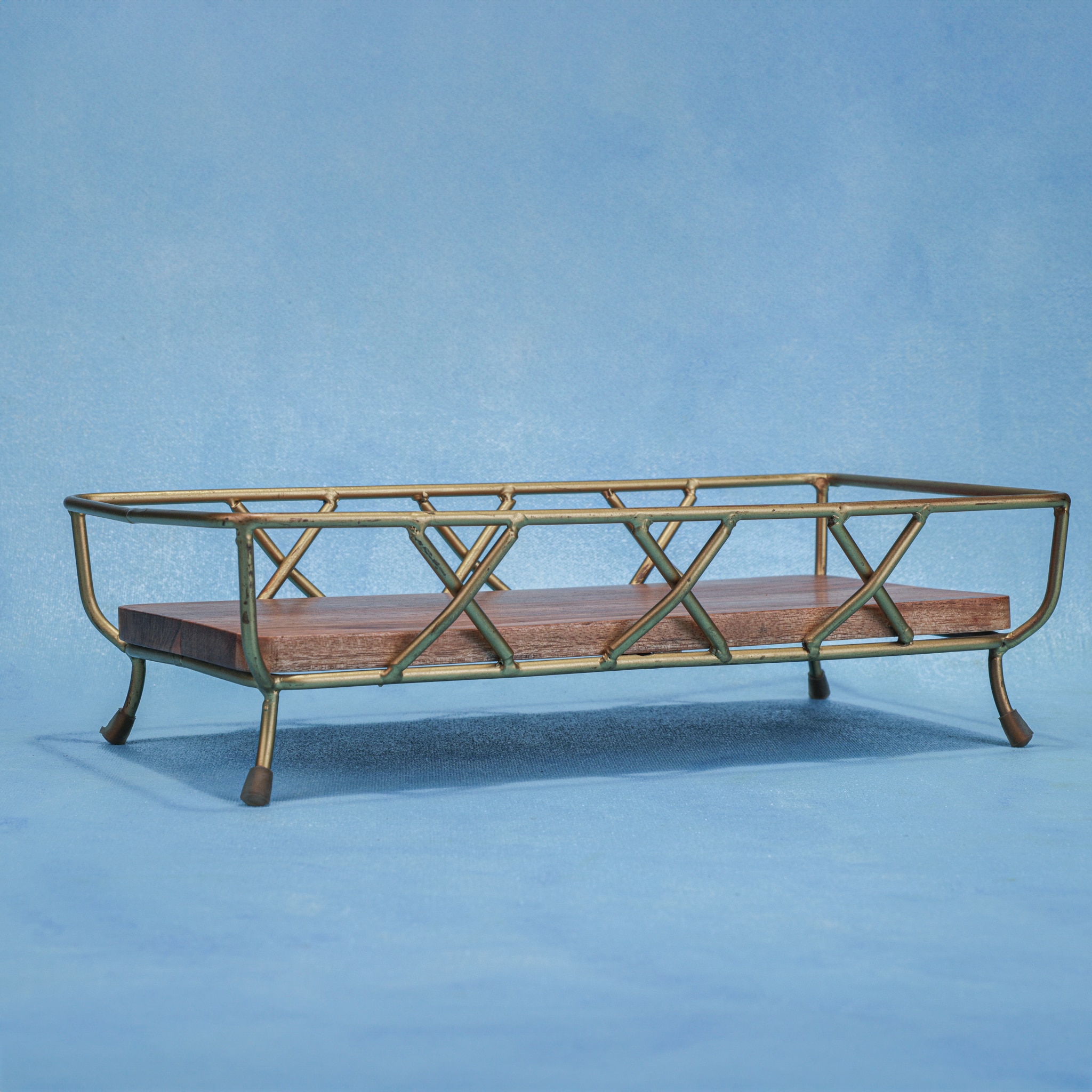 Ireka Homes Harvest Glow Acacia Wood Storage Basket with Metal