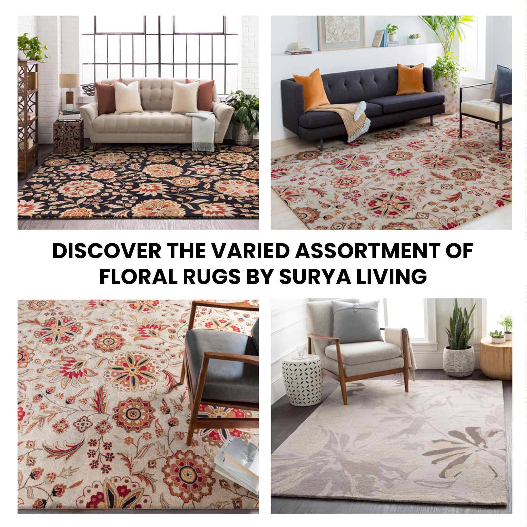 Black Floral Wool 8x11 Carpet