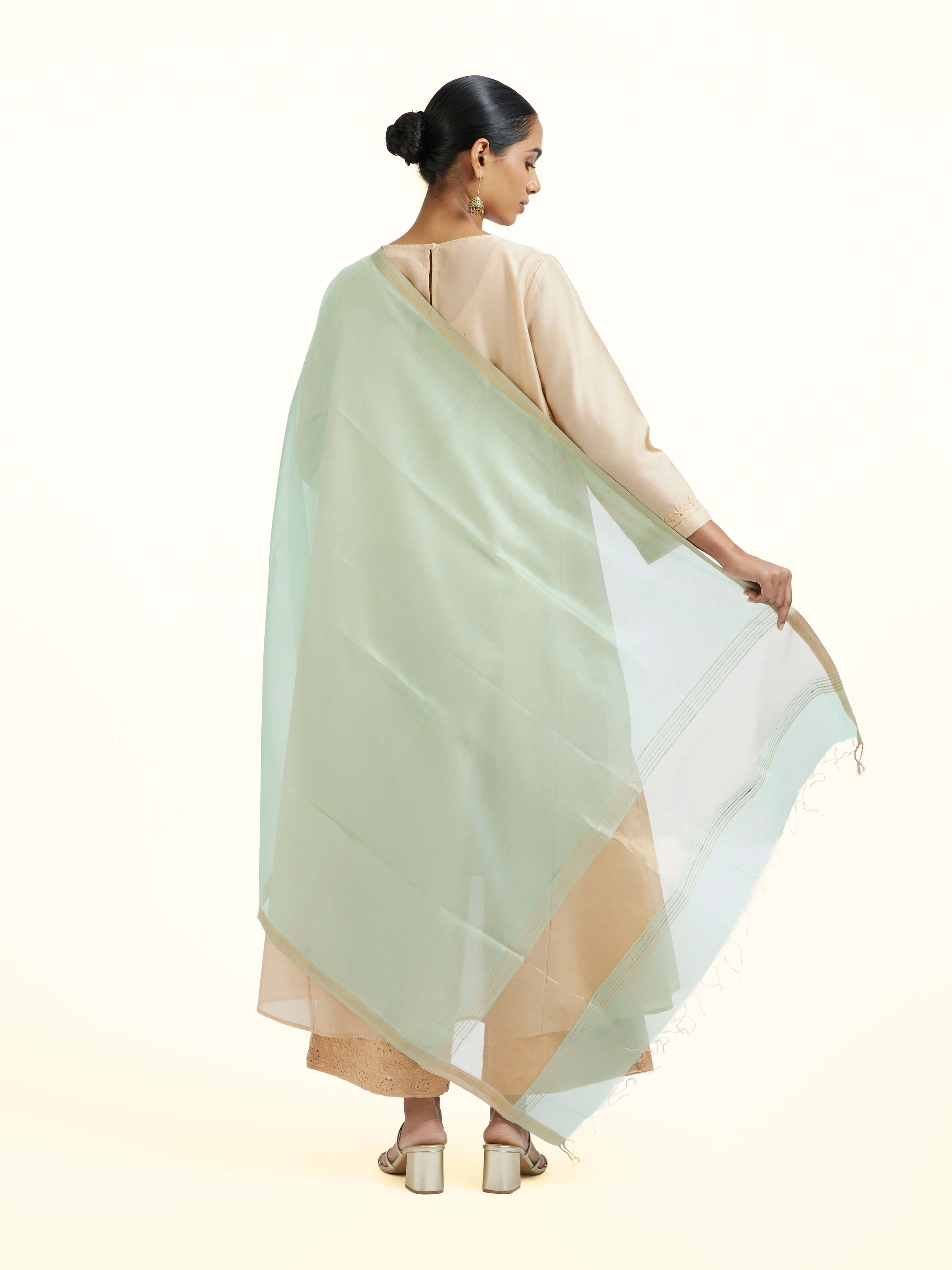 Light Green Cotton Silk Maheshwari Zari Border Dupatta