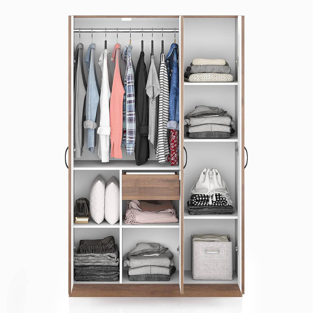 Zoey Engineered Wood 3 Door Wardrobe With Mirror in Classic Walnut Finish