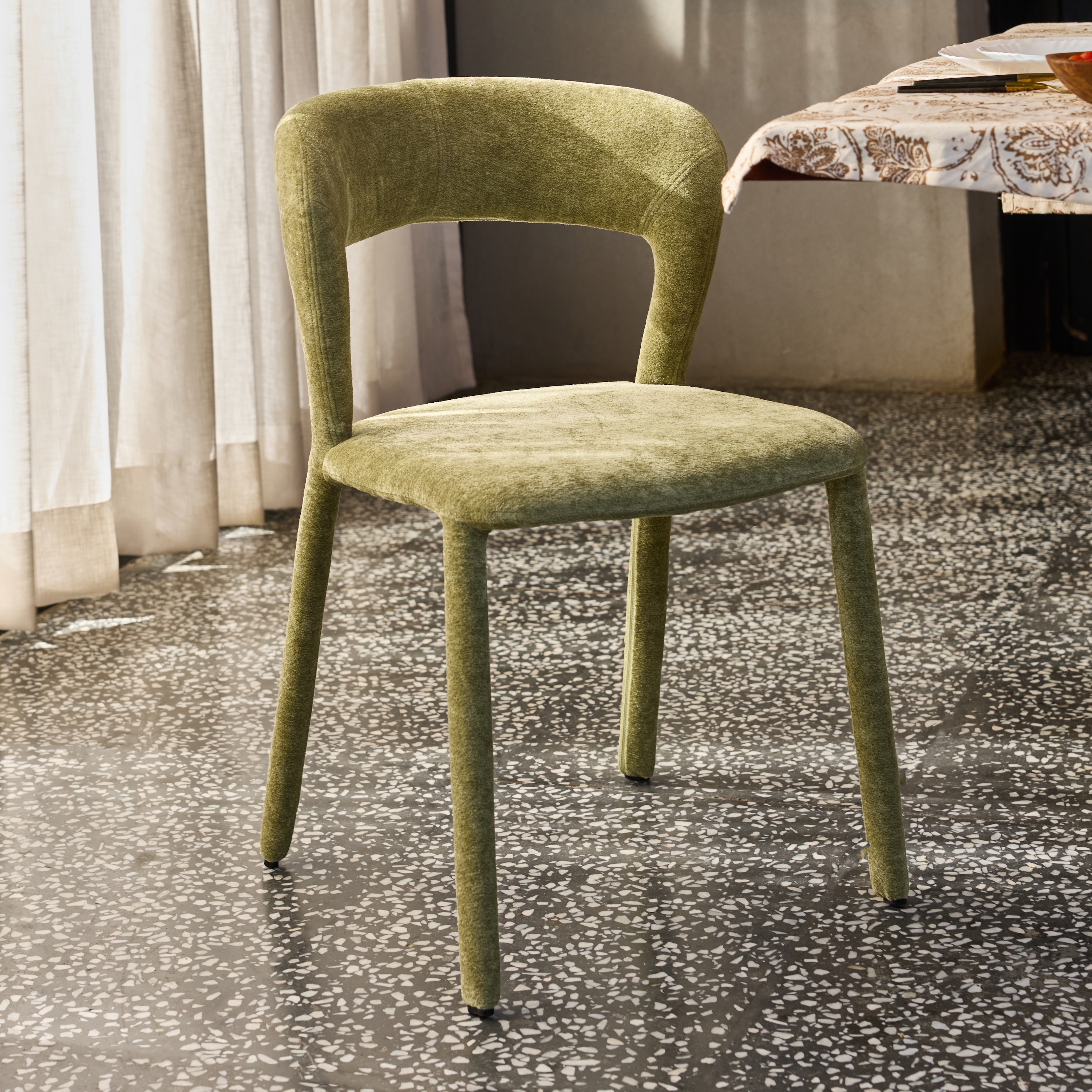 Opale Fabric Dining Chair in Green Colour - Living Shape