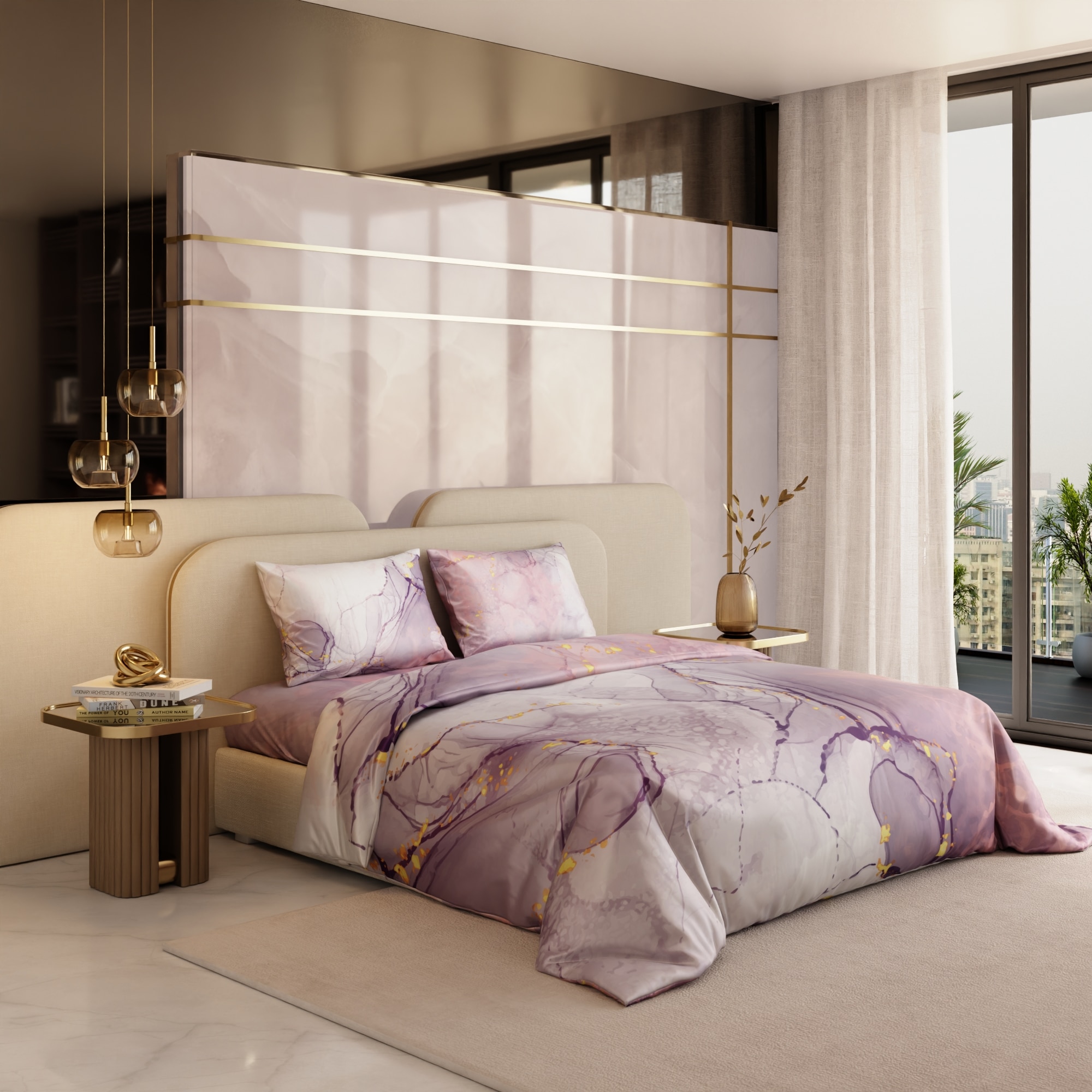 Stoa Paris 300TC UltraSatin King Size Comforter,  Lightweight, Lavender Peach - Stoa Paris