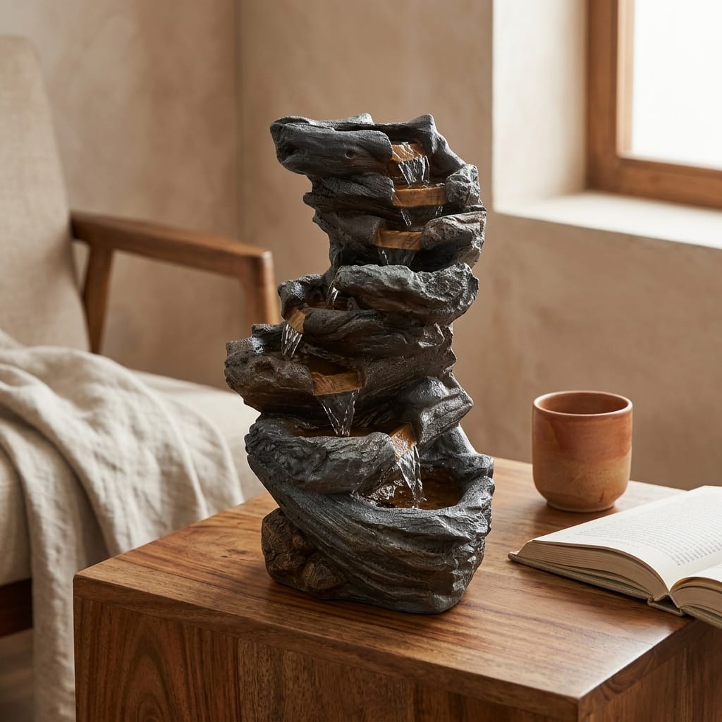 Water Fountain Spiral Stone Cascade Water Fountain in Multicolor Colour - Vedas