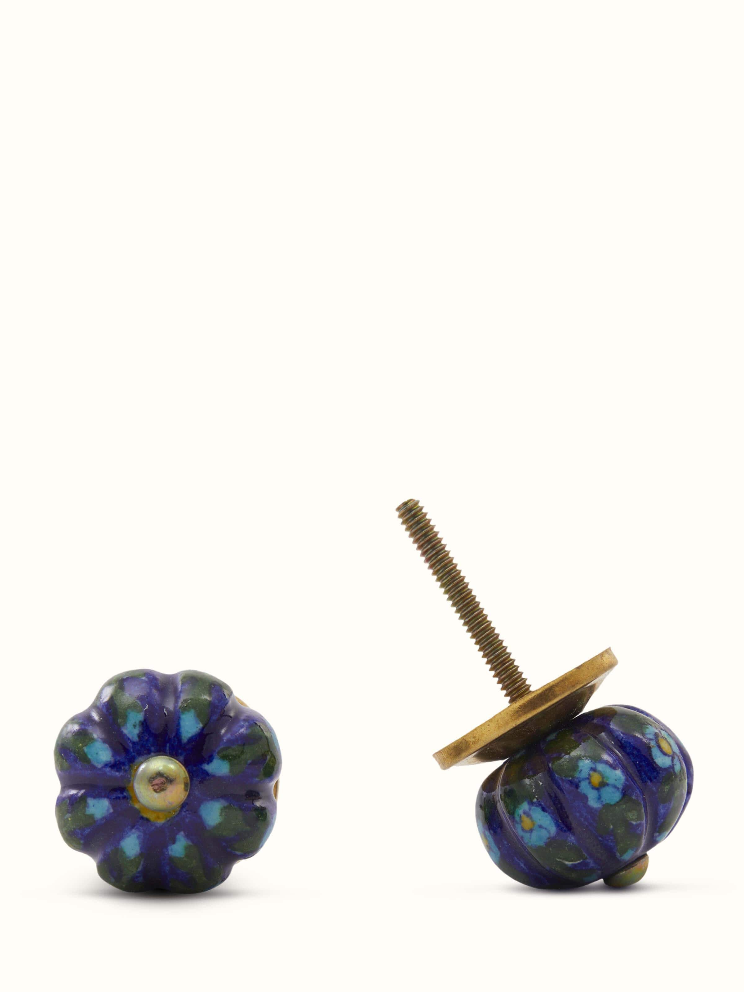 Blue Pottery Round Rib Door Knob Set