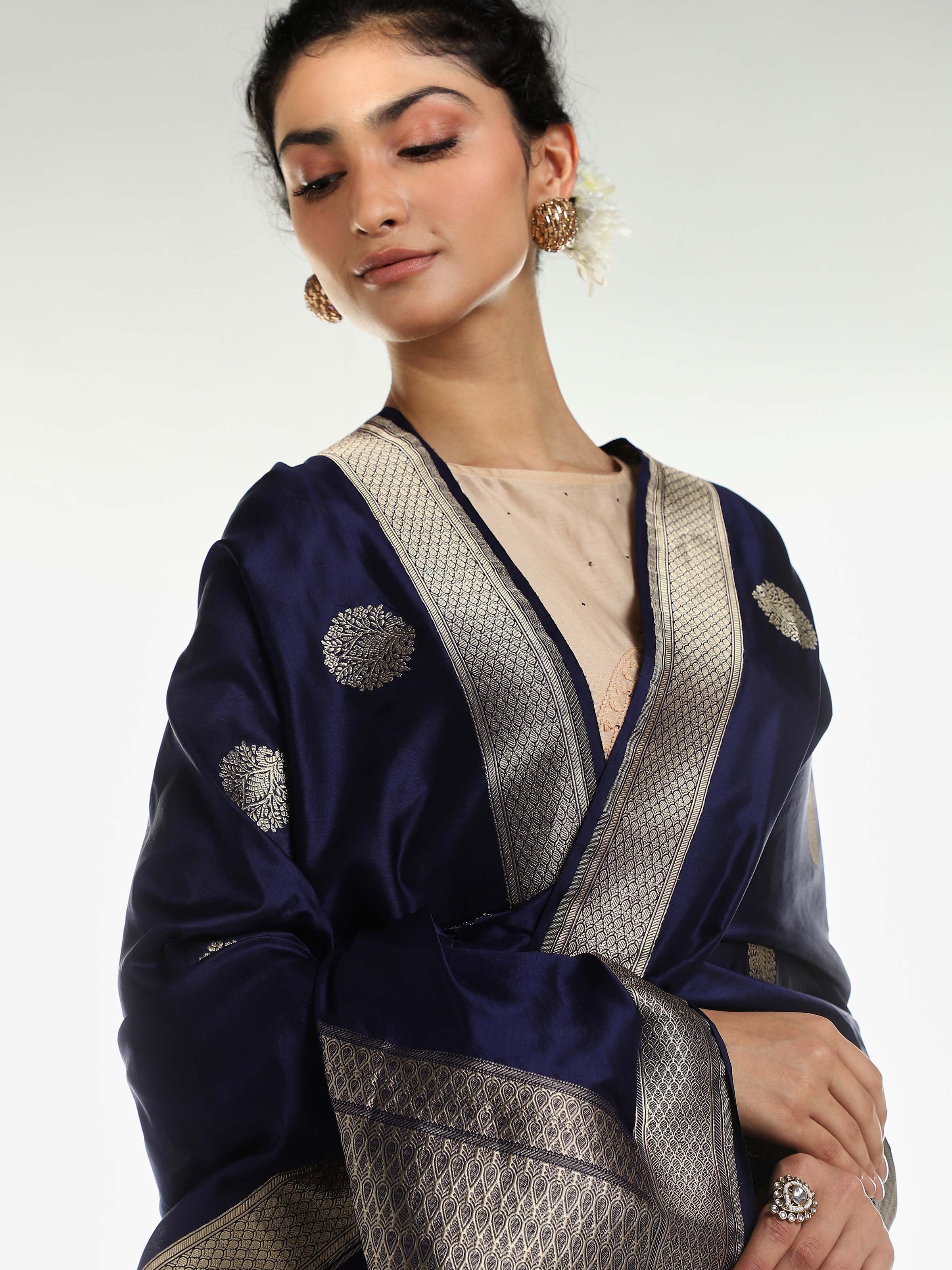 Blue Silk Banarasi Dupatta