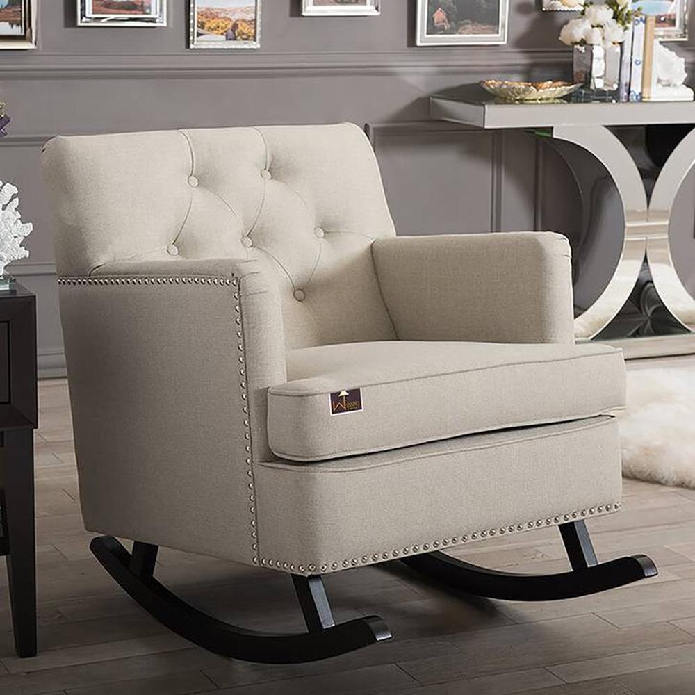 Duwan Solid Wood Rocking Chair in Light Beige Colour