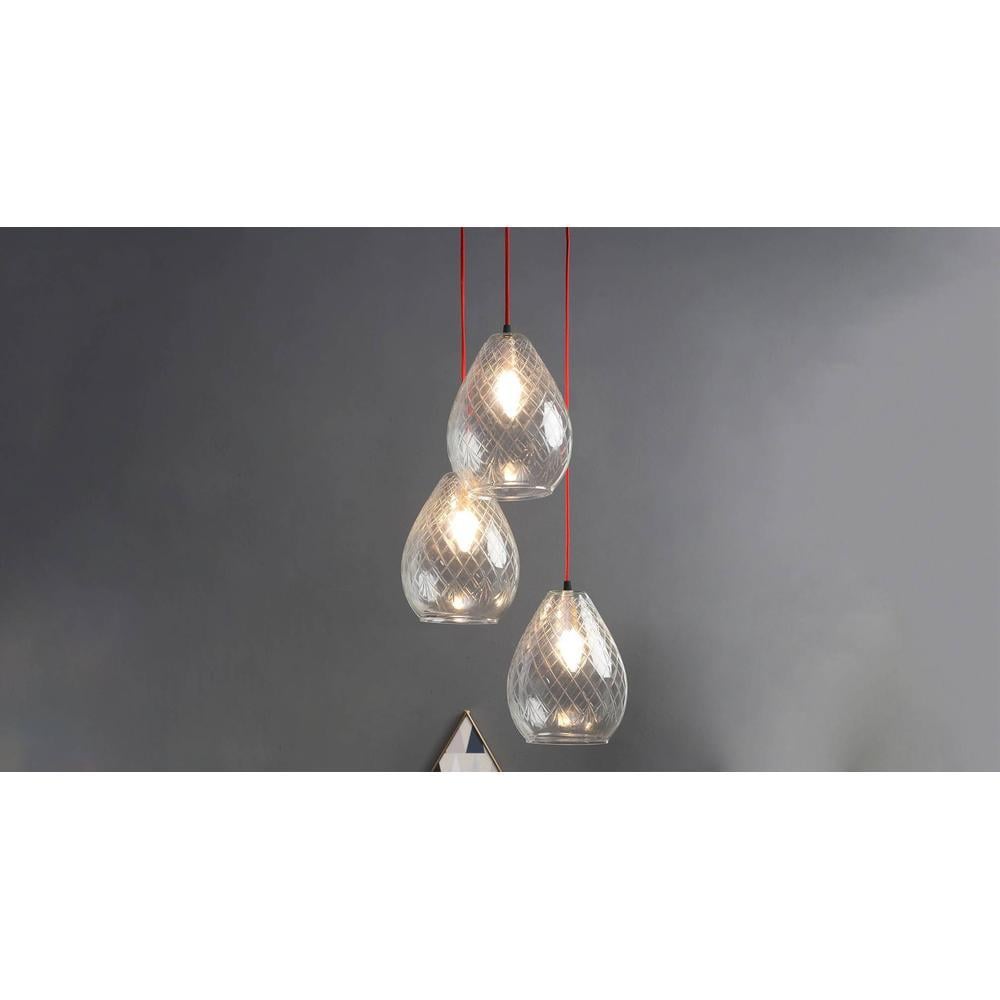 Mariana 3-Light Hanging Cluster with Cutwork Clear Glass Shade & Contrast Wire