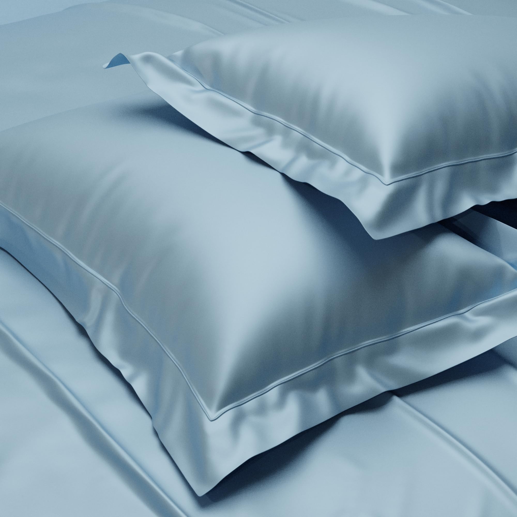 Stoa Paris Satin Pillow Covers,  Premium Plain Pillow Cover Set of 2, 68L x 45W cms - Dreamy Blue - Stoa Paris