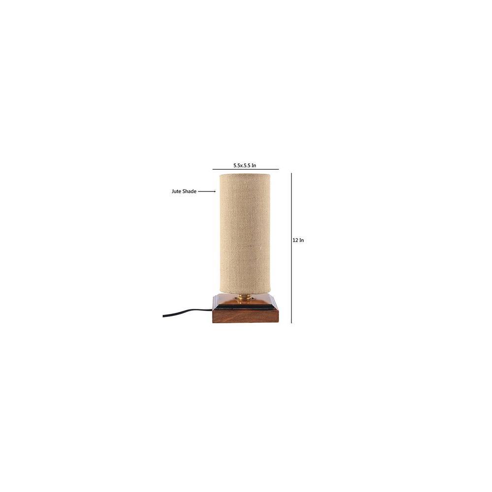 Elger Beige Natural Fiber Shade Table Lamp with Brown Wooden Base