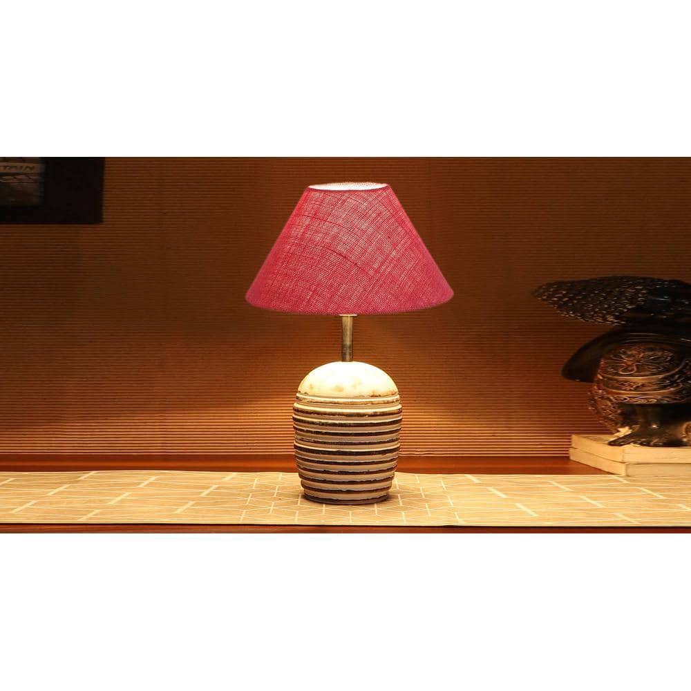 Pink Jute with White Brushed Wood Table Lamp