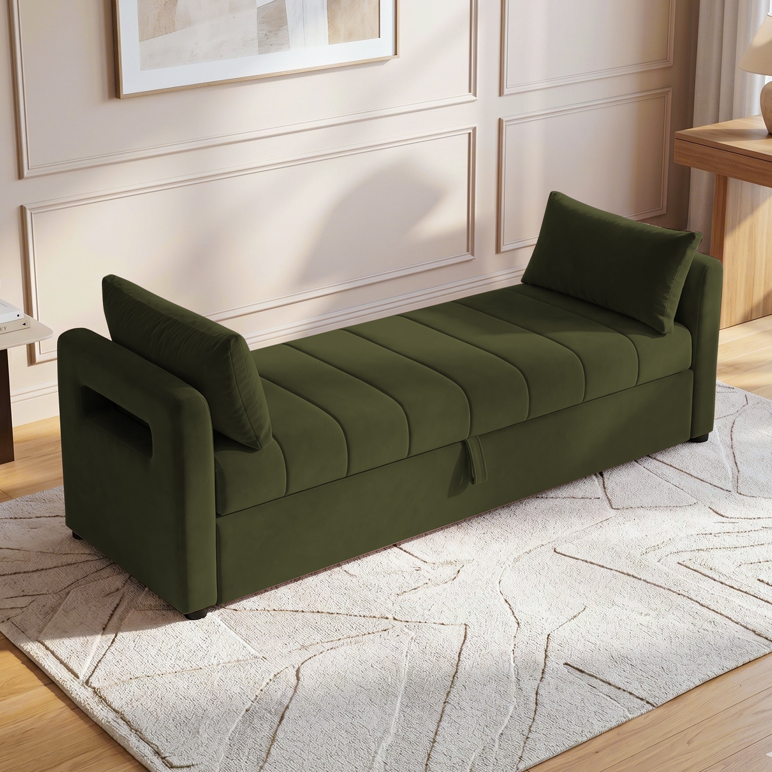 Jedlo Velvet 2 Seater Ottoman Bench with Storage  in Olive Green  Color - Home Lifestylez