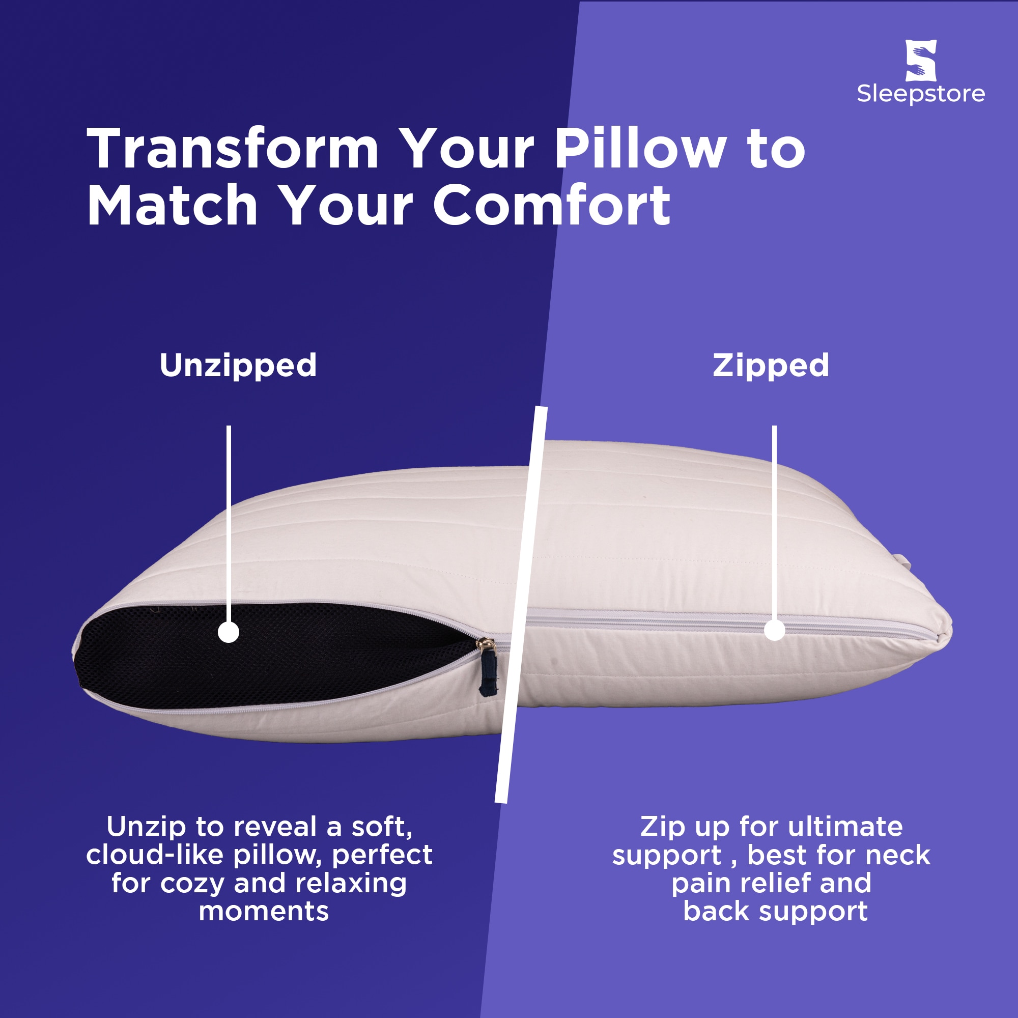 Granules Quilted 4 Pcs Adjustable Comfort Pillow 27 X 18 Inches