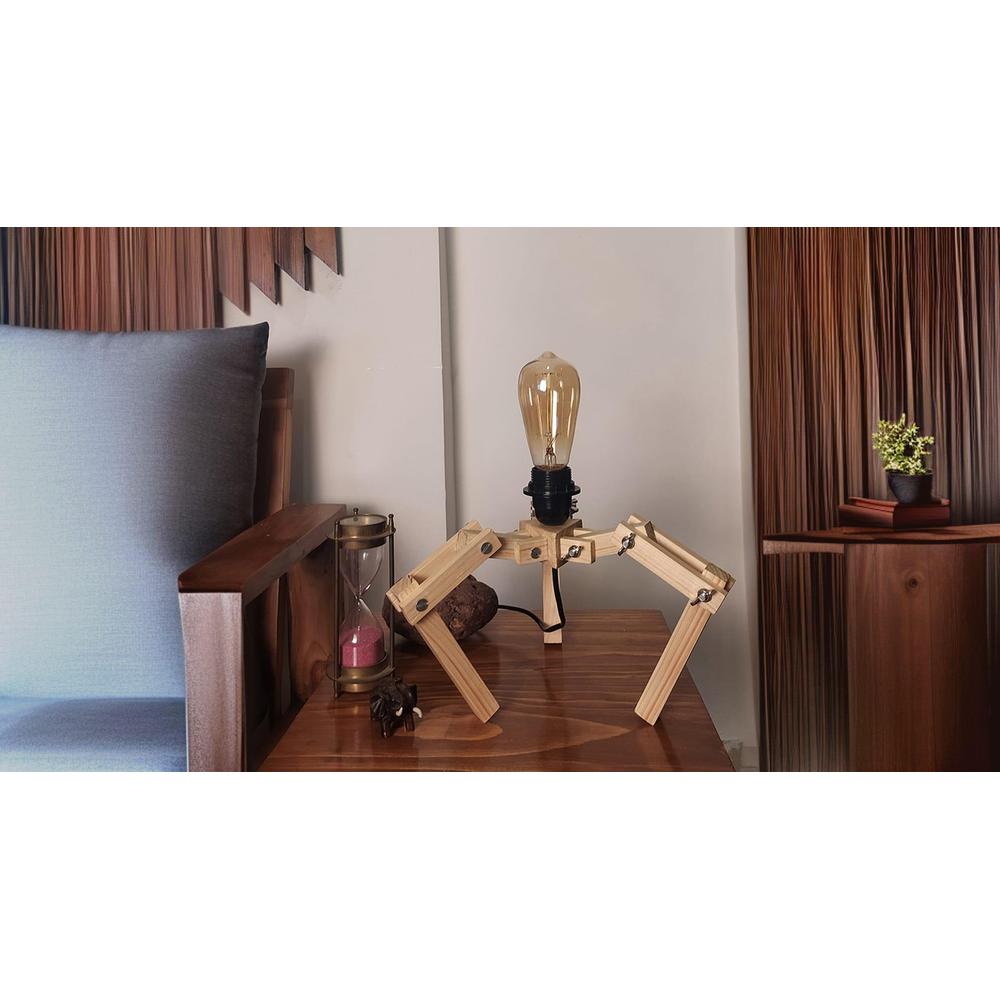 Crawler Beige Wooden Table Lamp with Black Fabric Lampshade