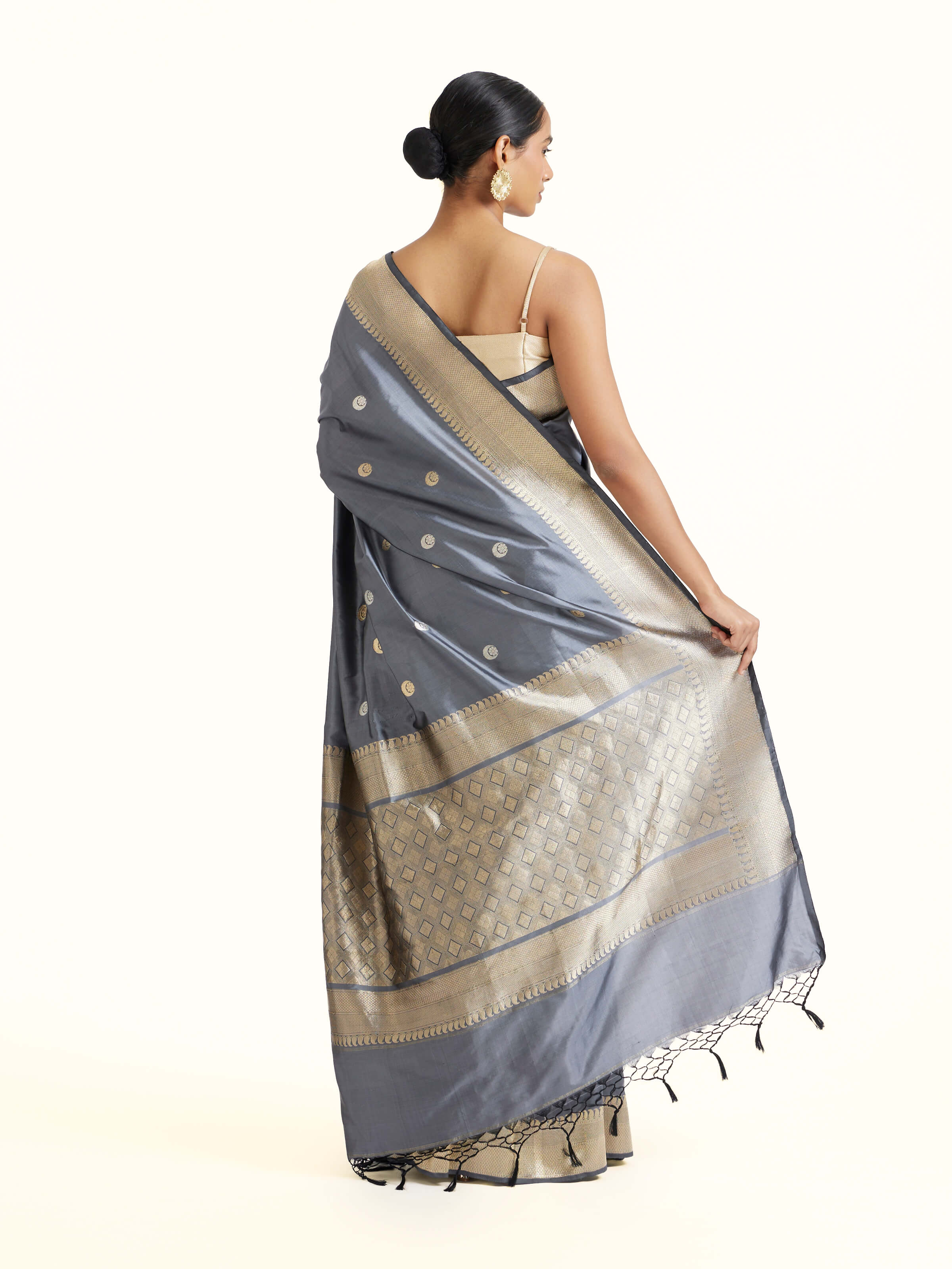 Grey Mulberry Silk Banarasi Saree