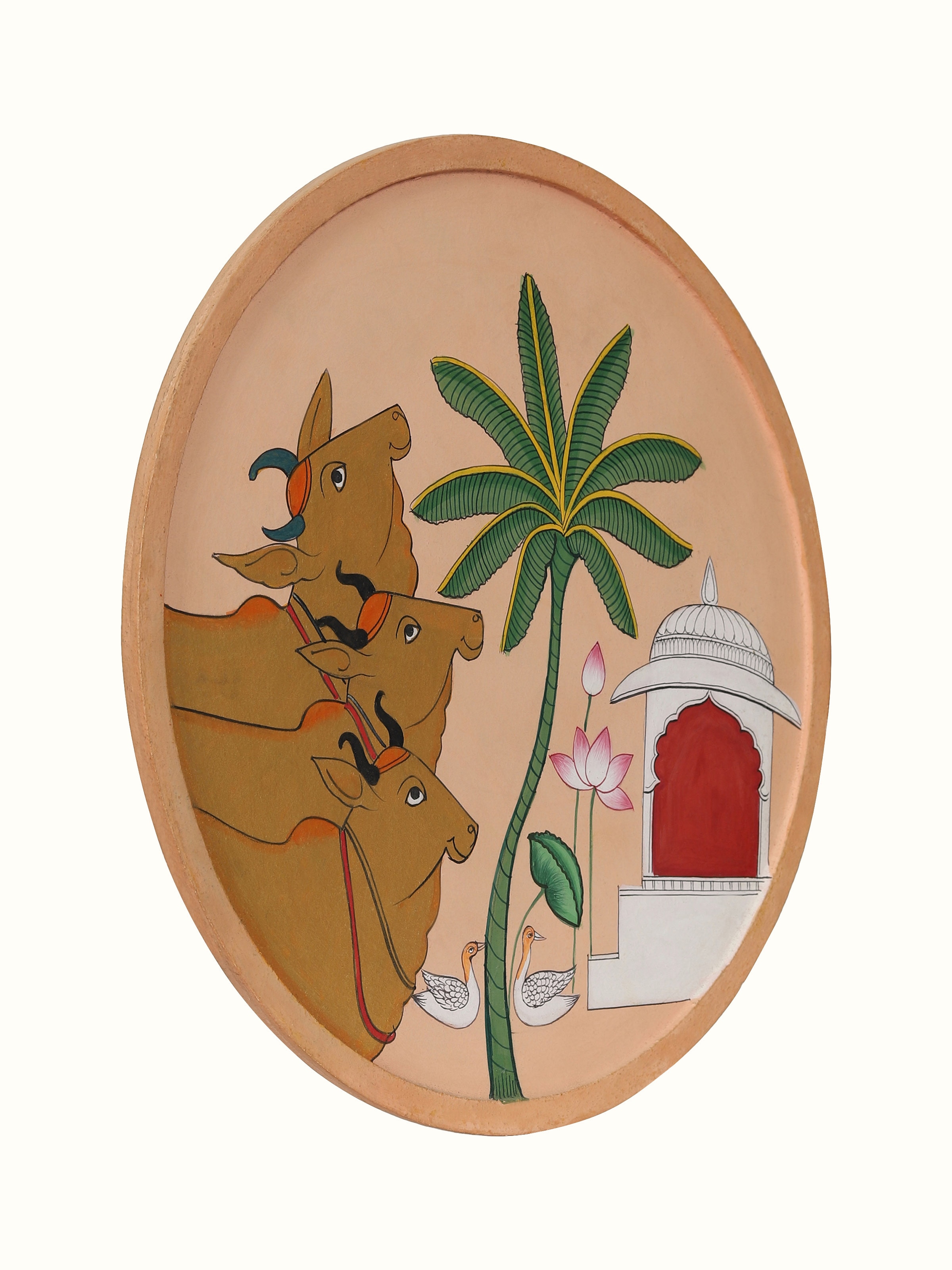 Cow and Temple Pichwai Painting Wall Plate