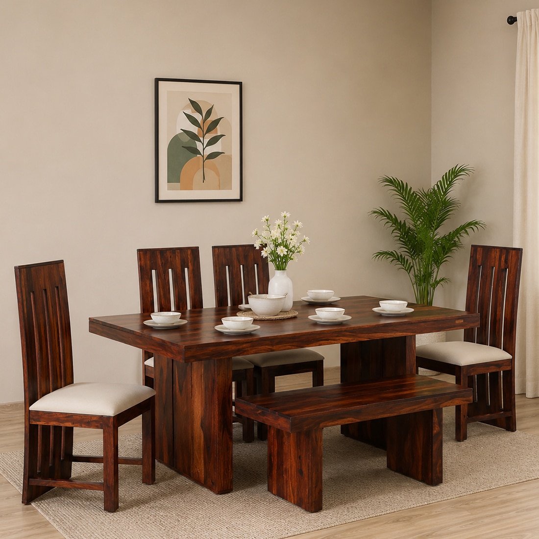 Brenda 6 Seater Dining  Set Brown Finish - Jyoti Impex