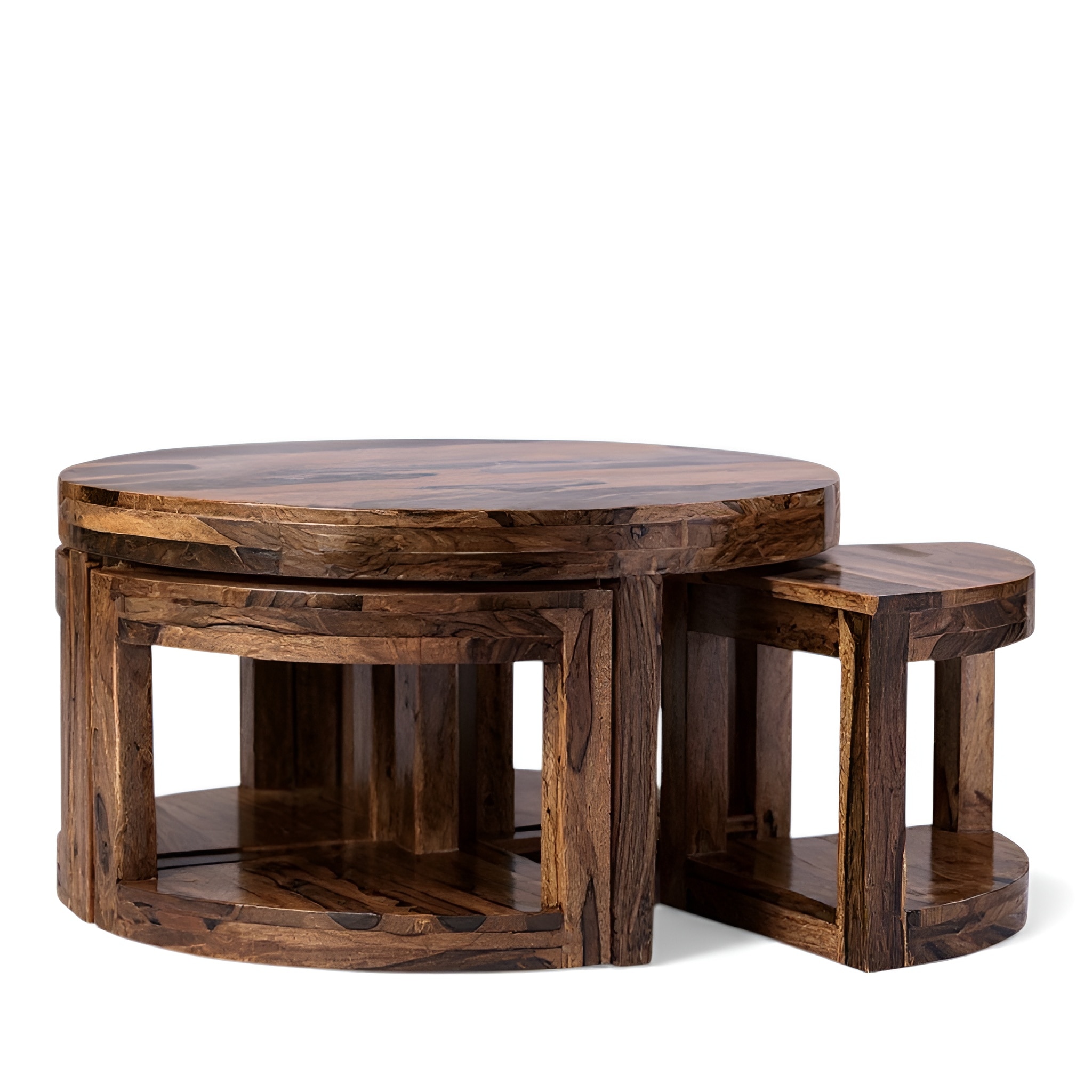Queens Sheesham Wood Accent Coffee Table Set With 4 Stools