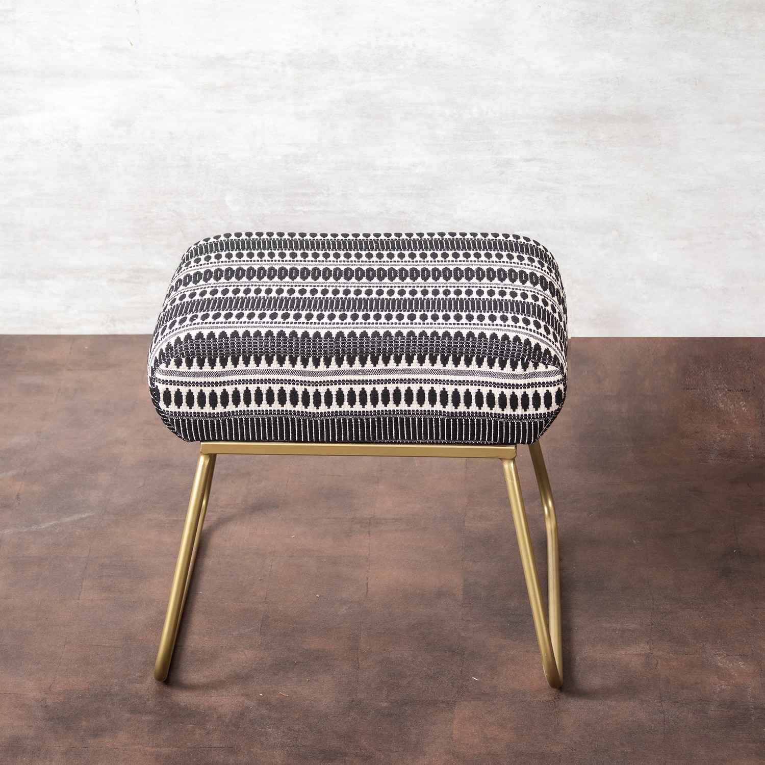 Bohemian Jacquard Metallic Stool in Black & White Color Set of 2 - Nestroots
