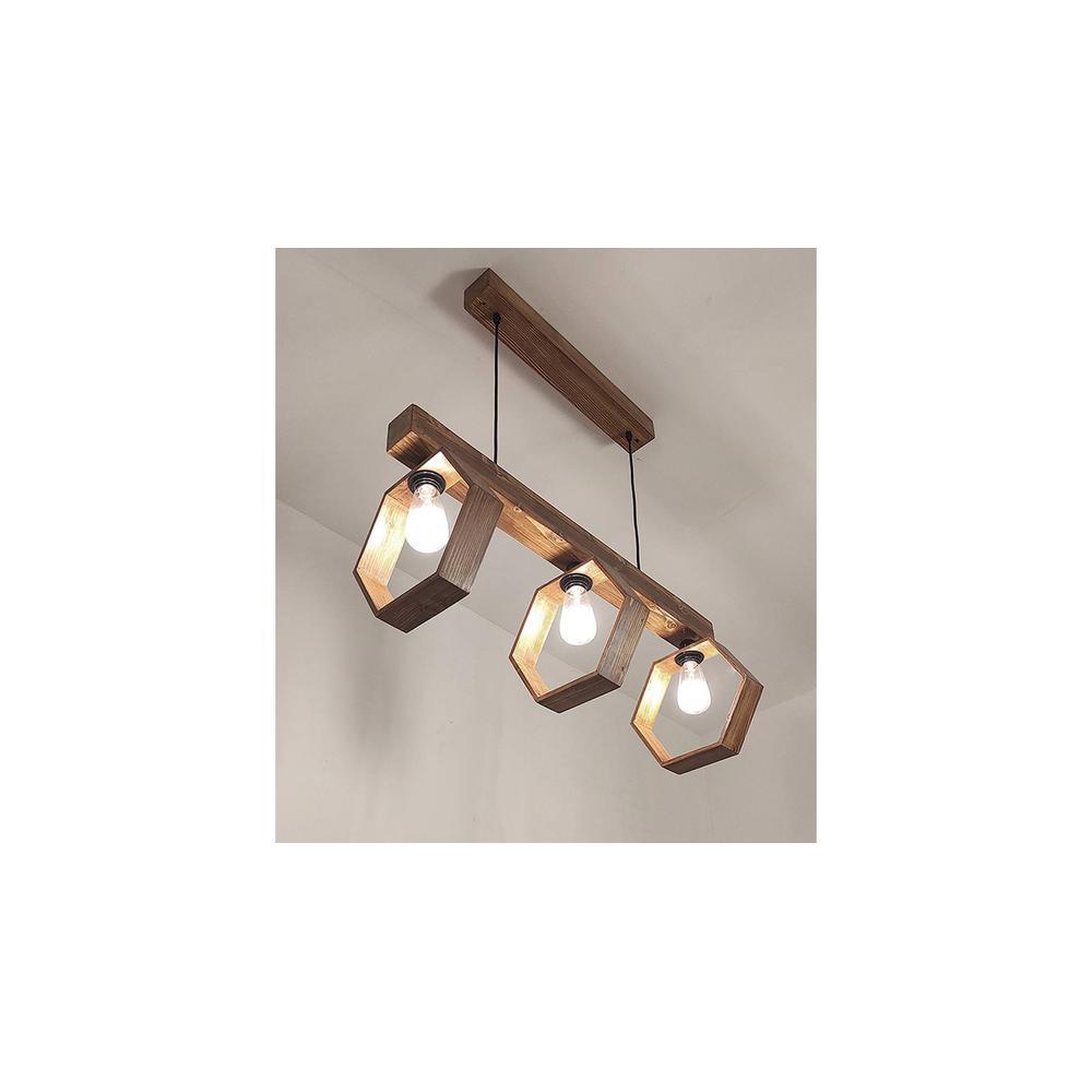 Hexagram 3 Series Brown Solid Wood Cluster Hanging Light