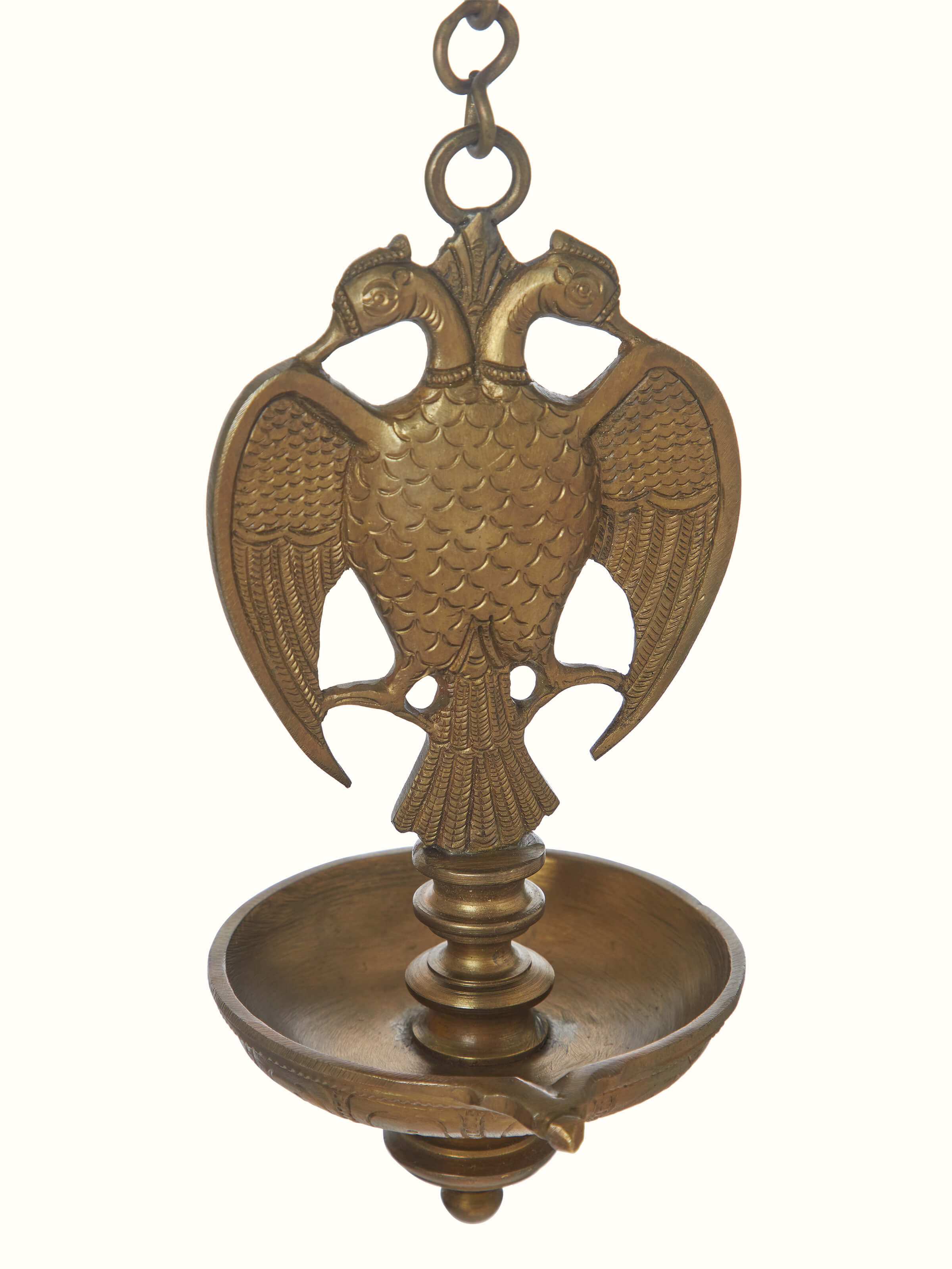 Detailed shot of Polished Bronze-Cast Hanging Diya highlighting design intricacies