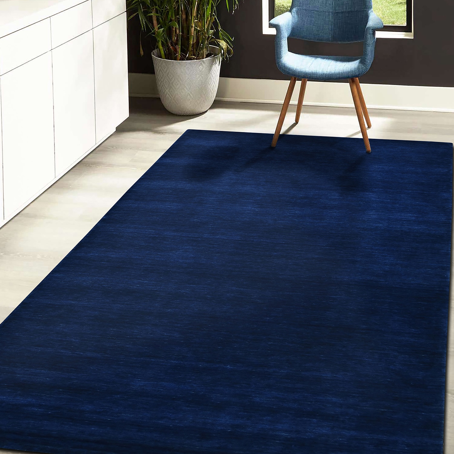 Cook Navy Blue Solid Woven Wool 8X5 Feet Carpet