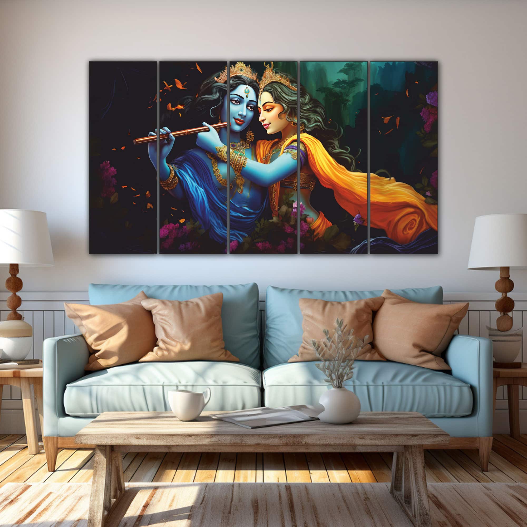 The Castle Decor Premium Radha Krishna Wall Art Wooden Frame 27x48 Inch (Style 2) - The Castle Decor