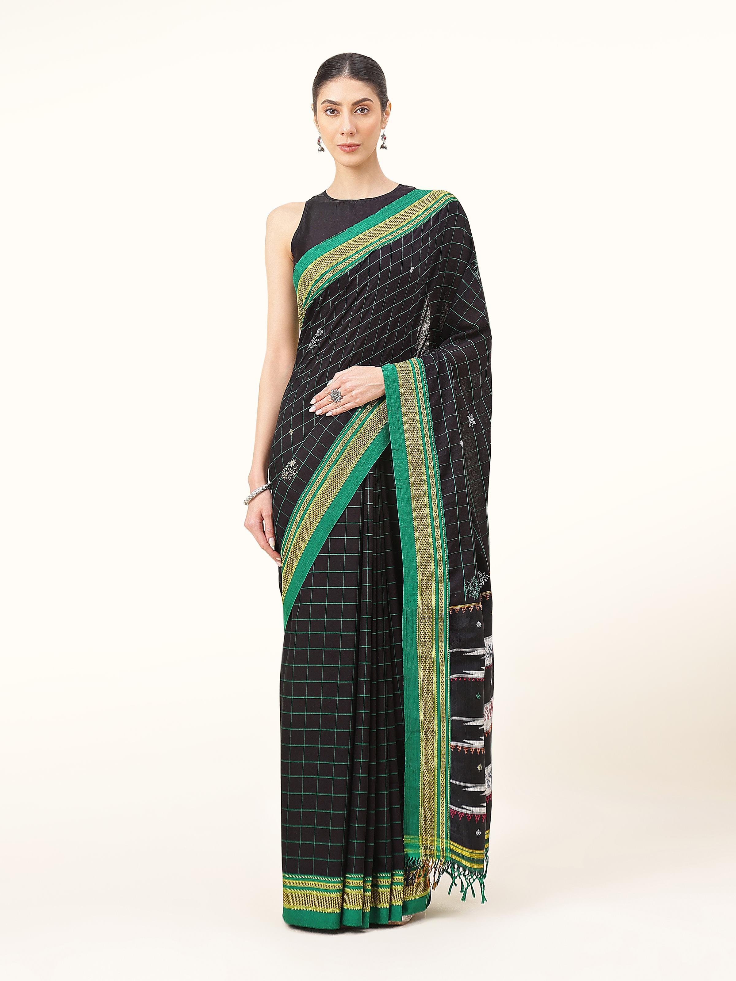 Green Cotton Silk Kasuti Embroidered Saree