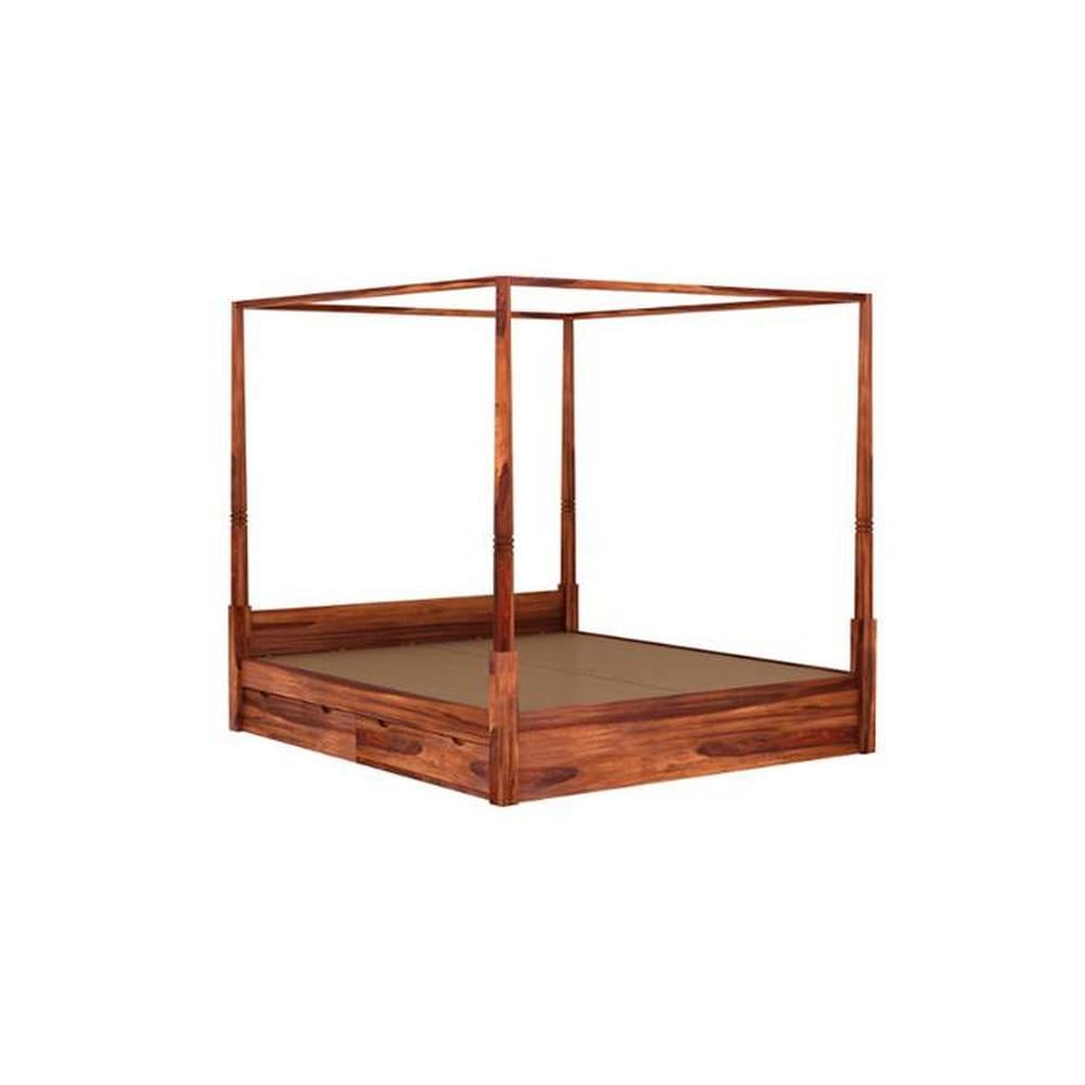 Victorian Rosewood Canopy King Size Bed With Drawer In Honey Oak Finish