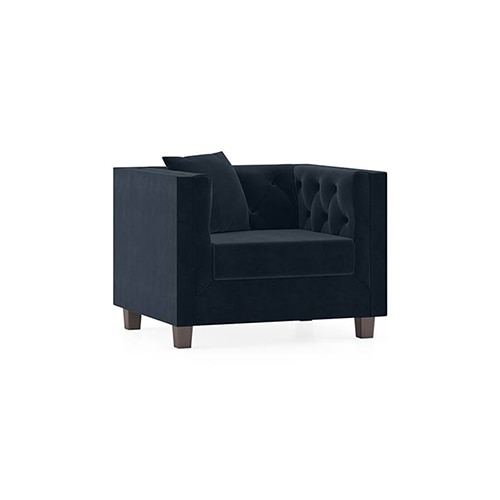 Windsor Luxe 1 Seater Fabric Sofa in Sea Port Blue Velvet Colour - Urban Ladder